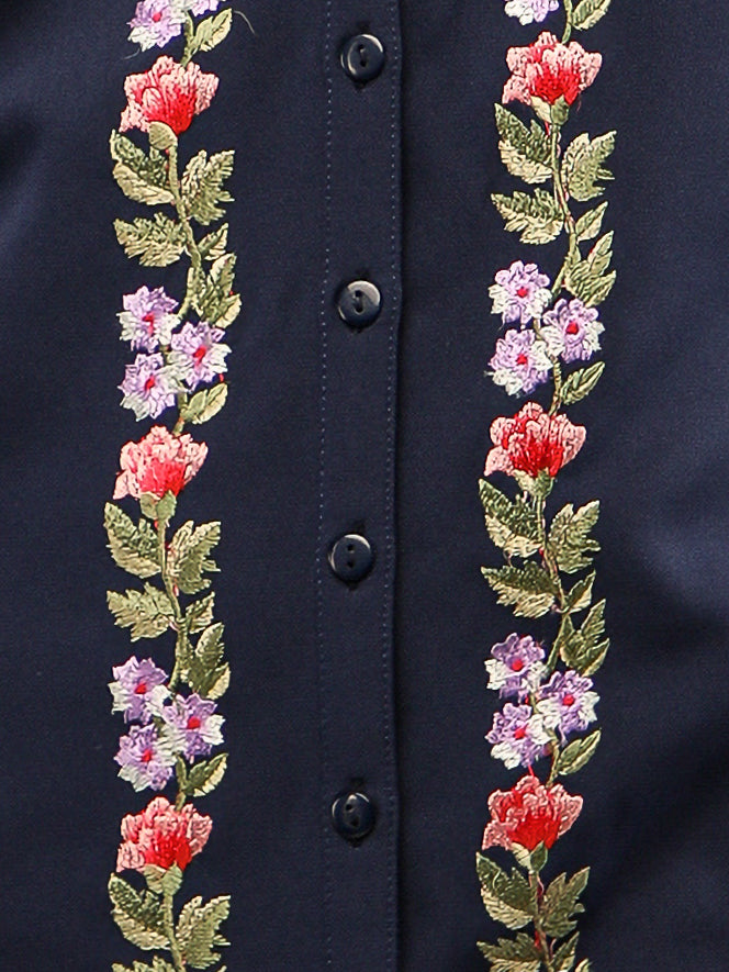 Panelled Embroidery Navy Shirt