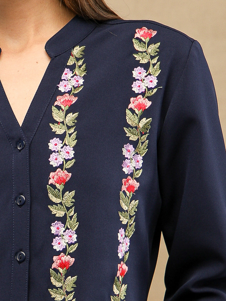Panelled Embroidery Navy Shirt