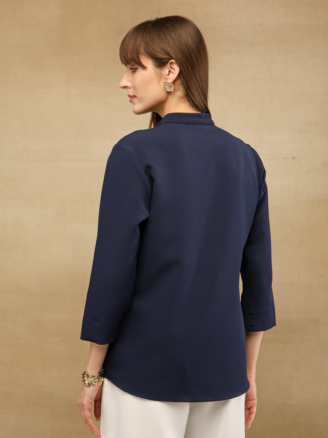 Panelled Embroidery Navy Shirt