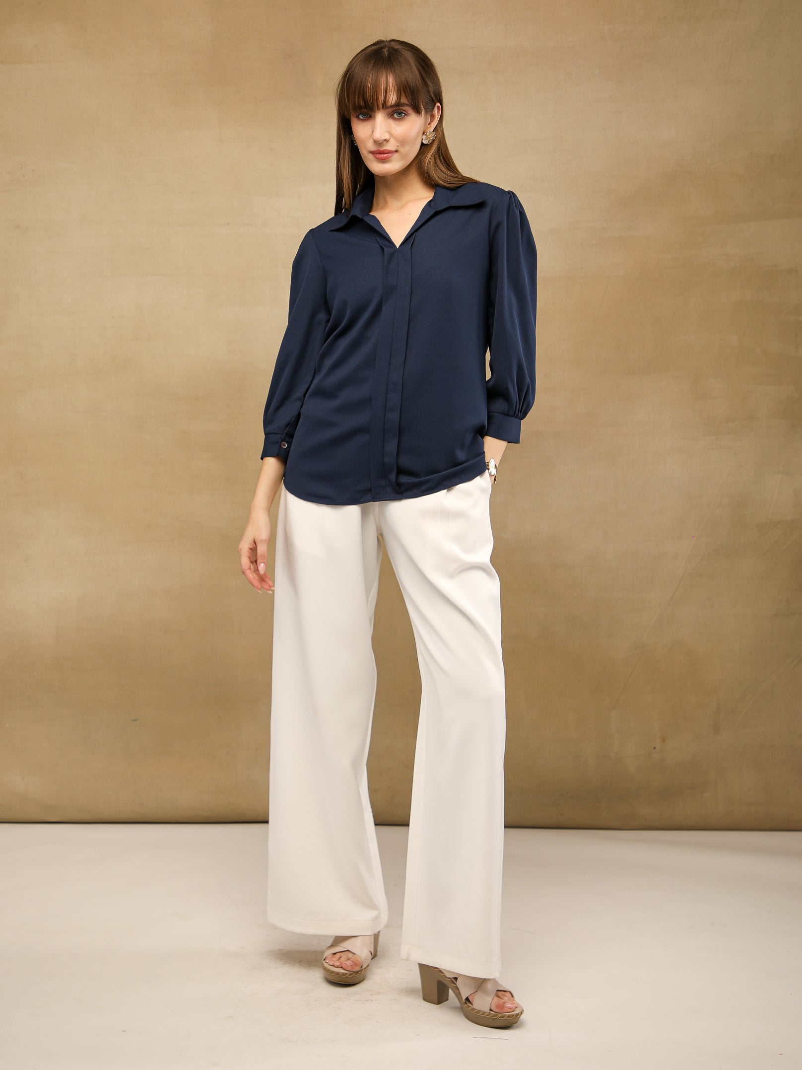 Navy Placket Top