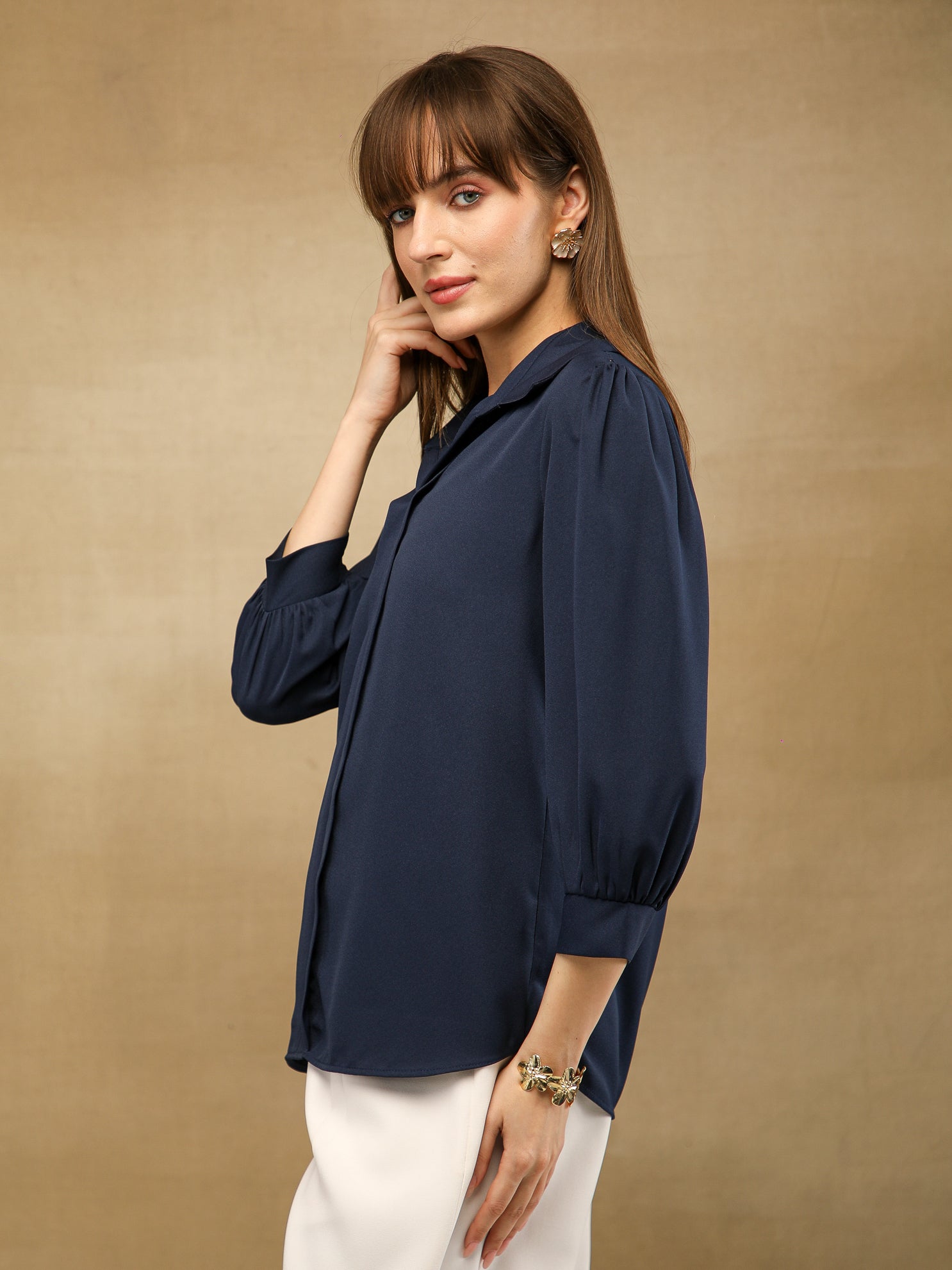Navy Placket Top