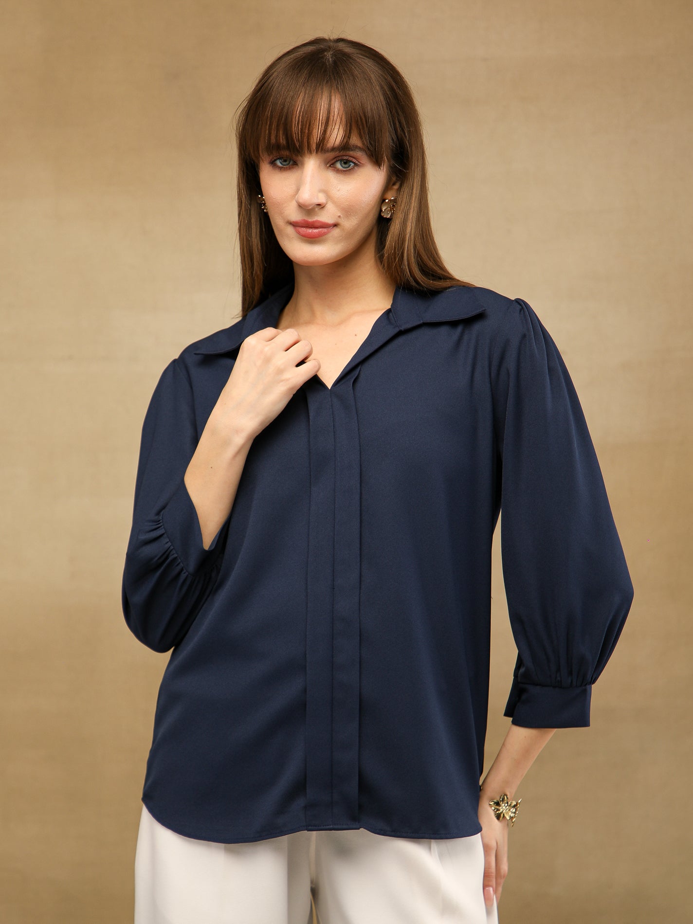 Navy Placket Top