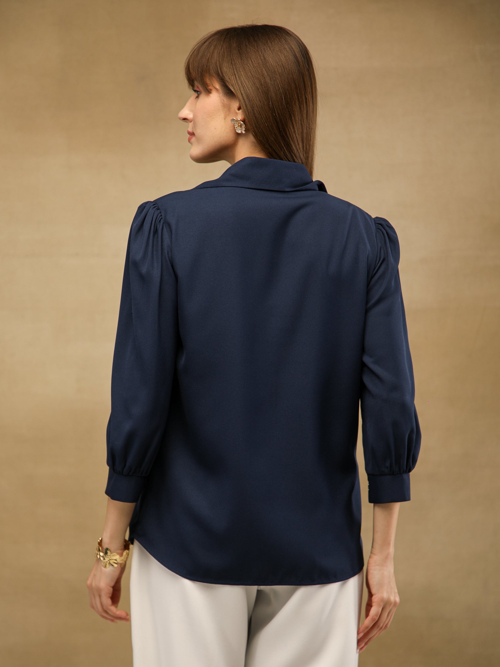 Navy Placket Top