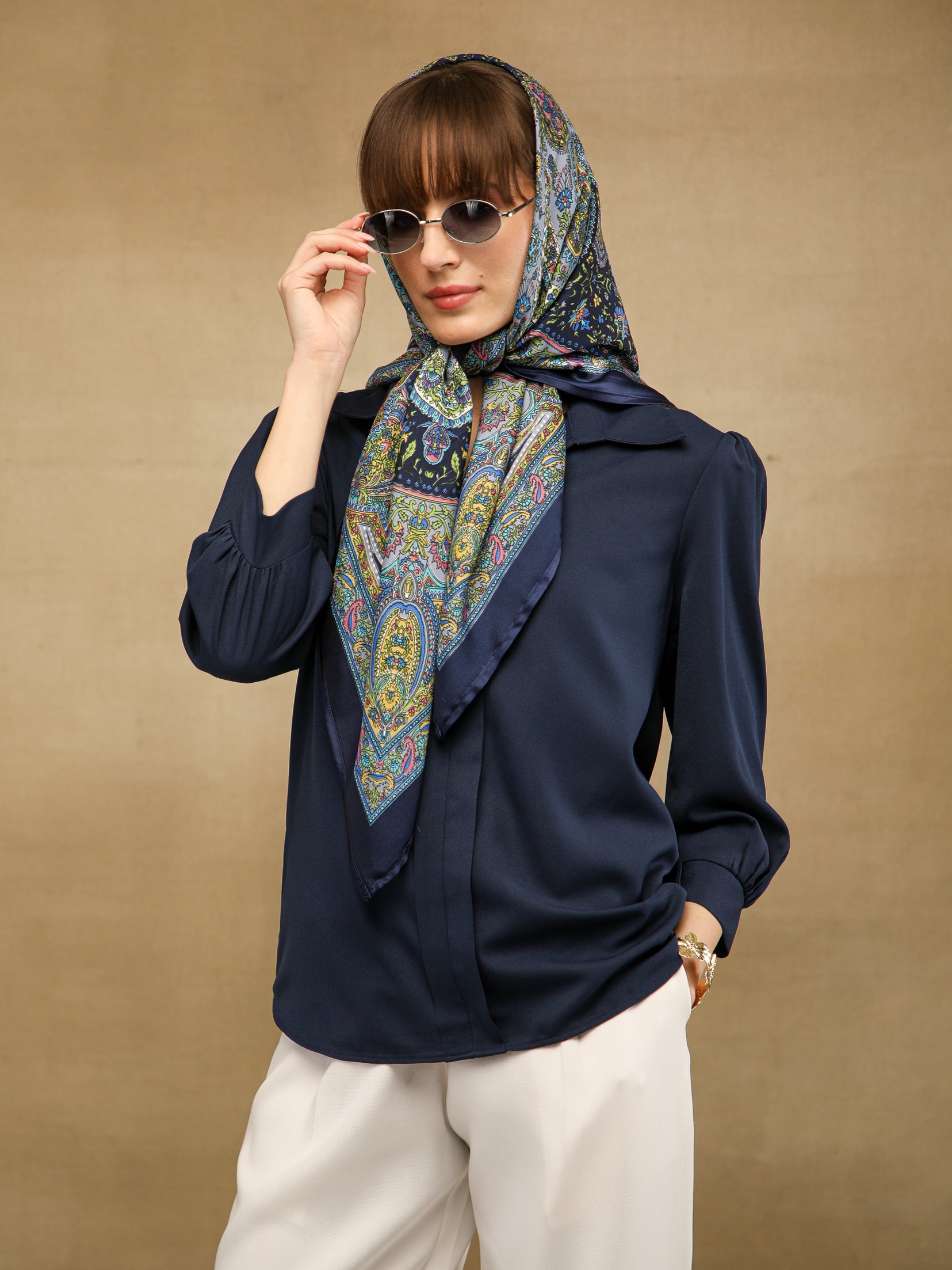 Navy Placket Top