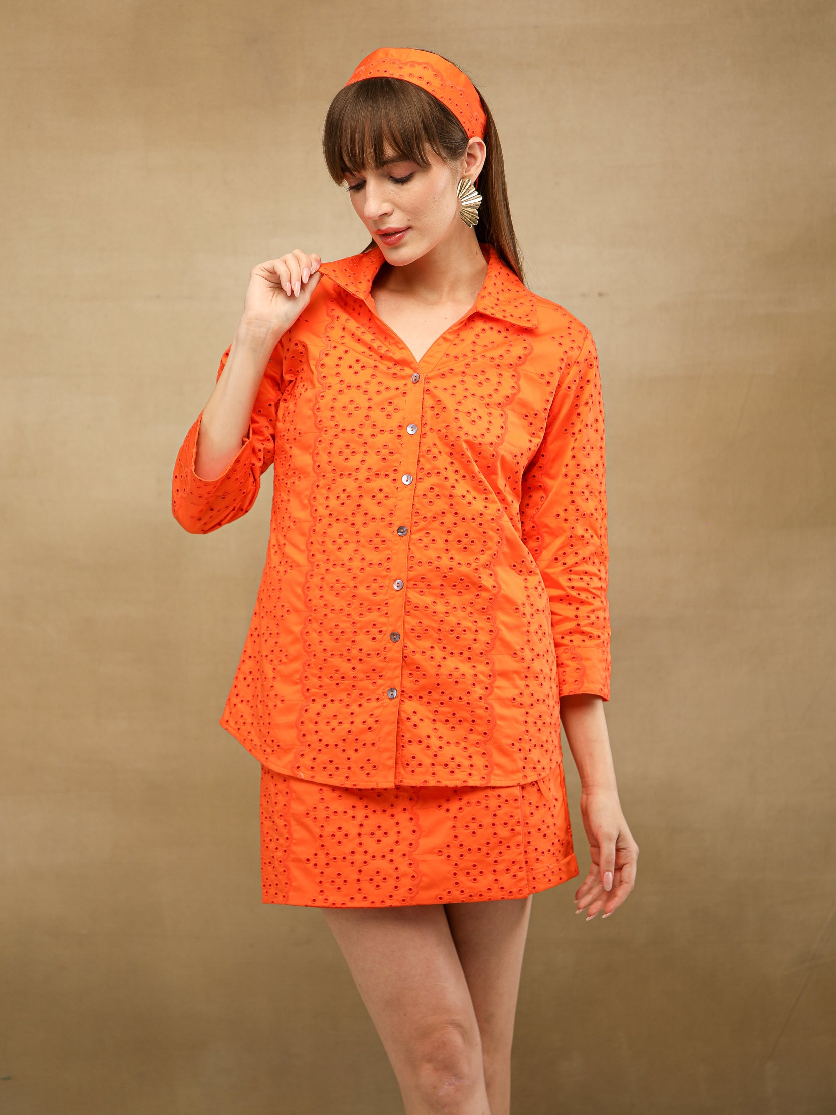 Tangerine Schiffli Co-ord Set
