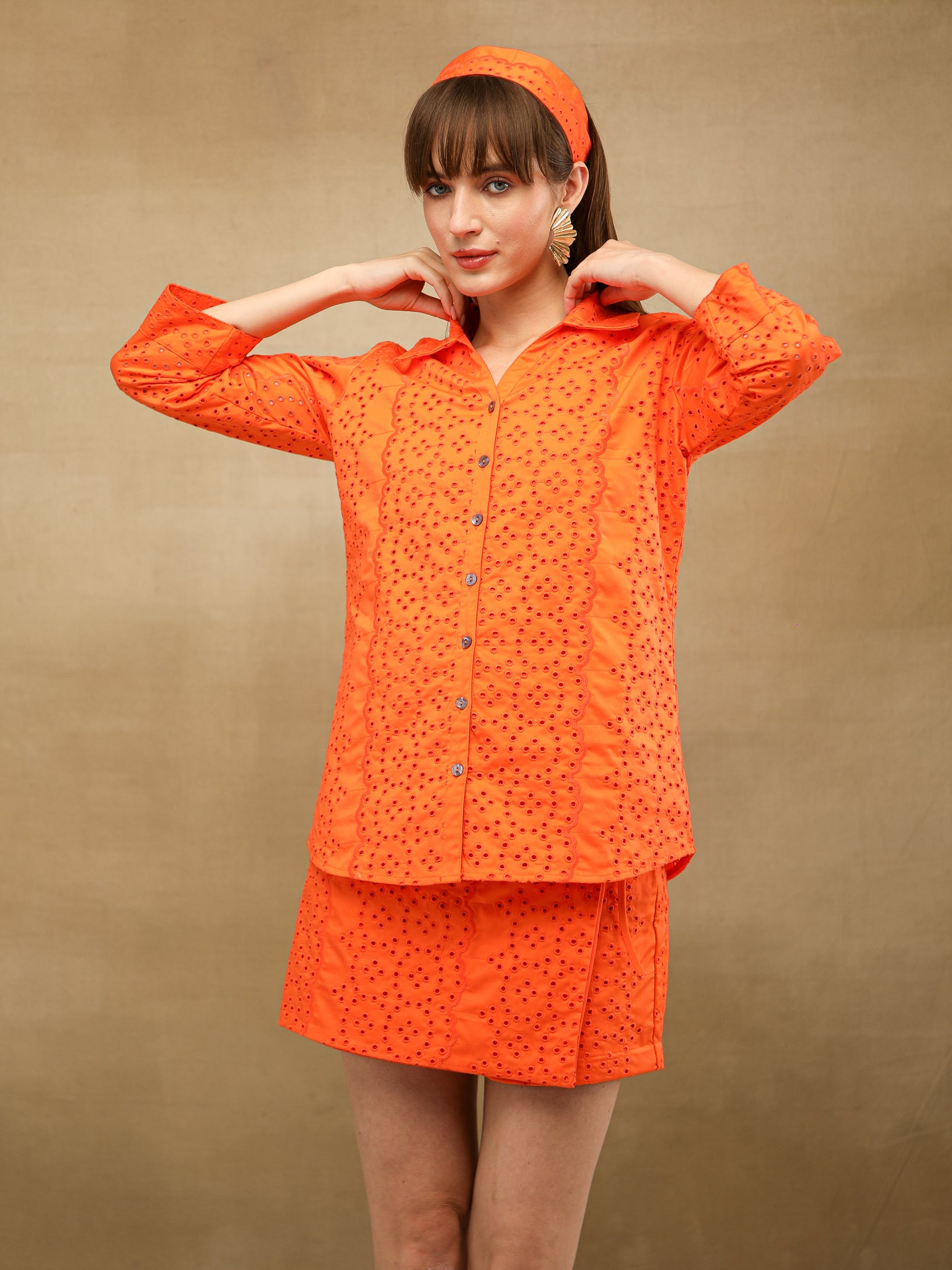 Tangerine Schiffli Shirt