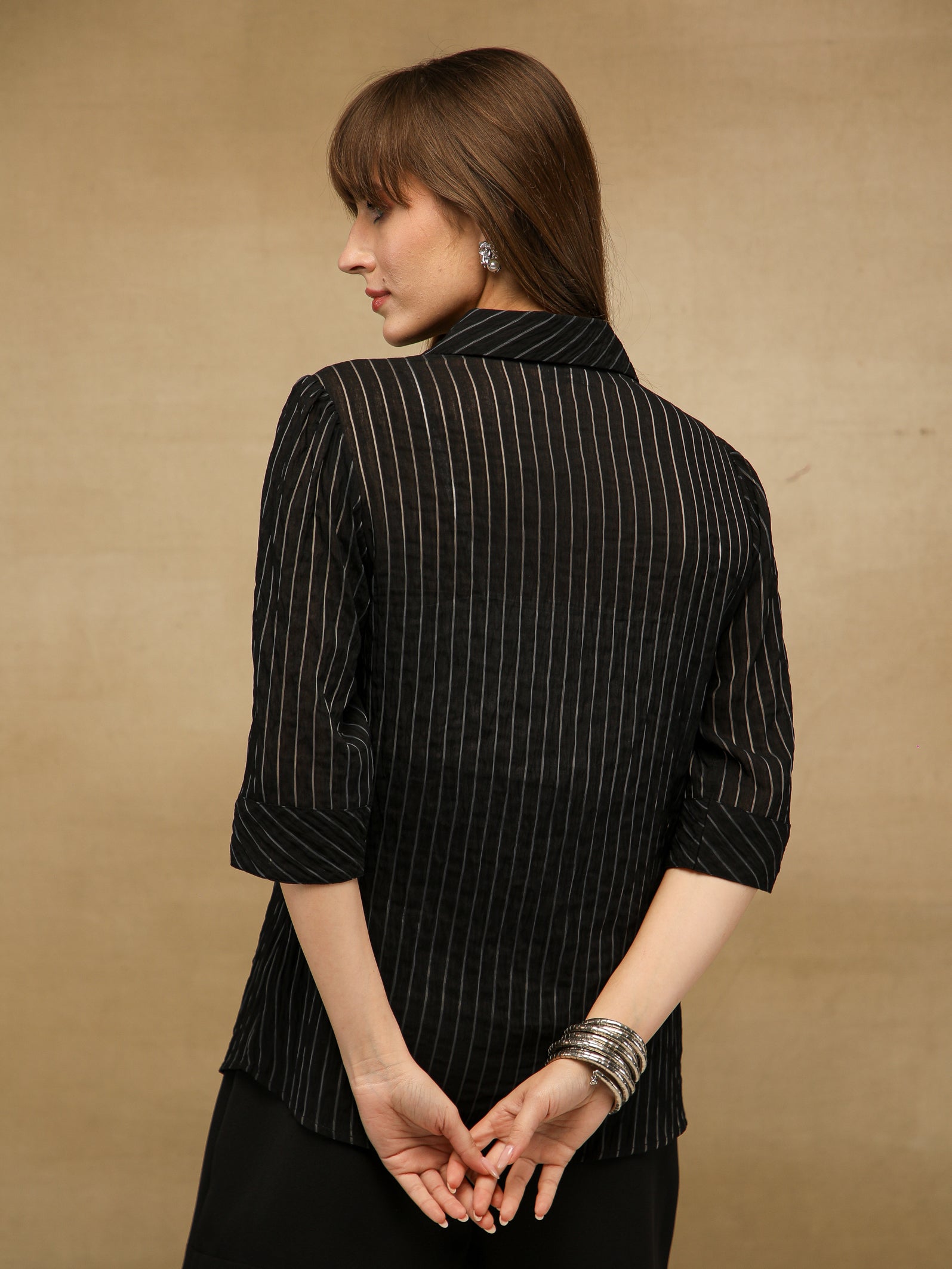 Burnt Out Stripe Black Shirt
