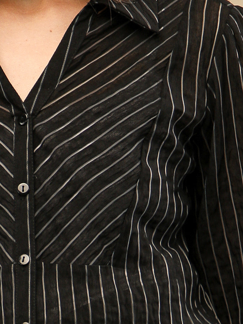 Burnt Out Stripe Black Shirt