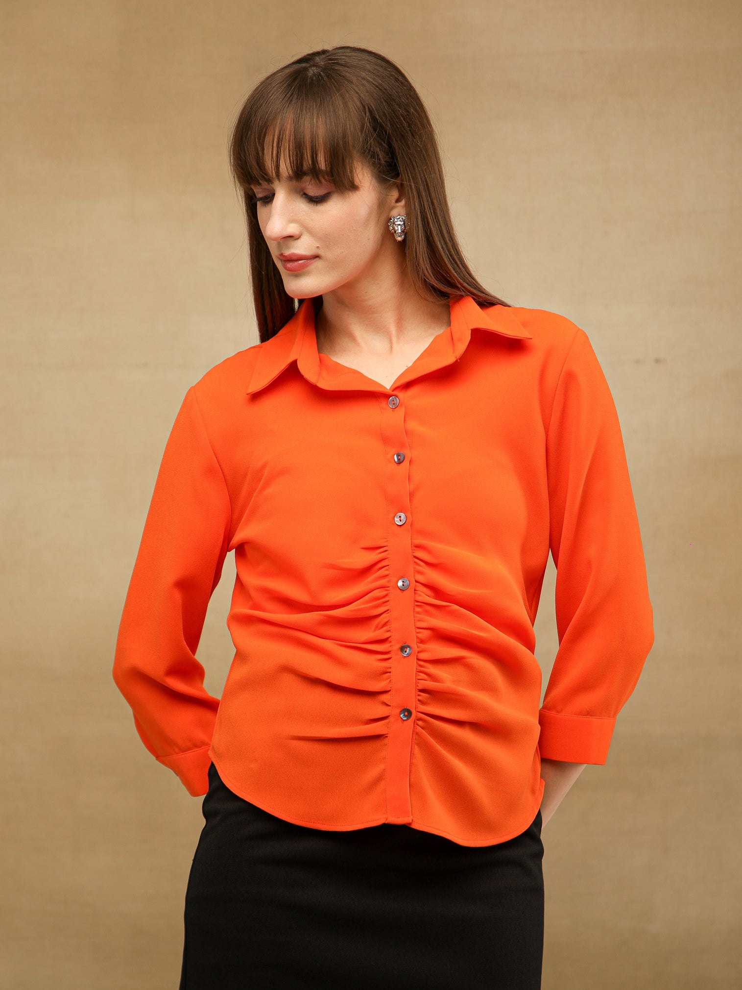 Tangerine Front Gathered Shirt