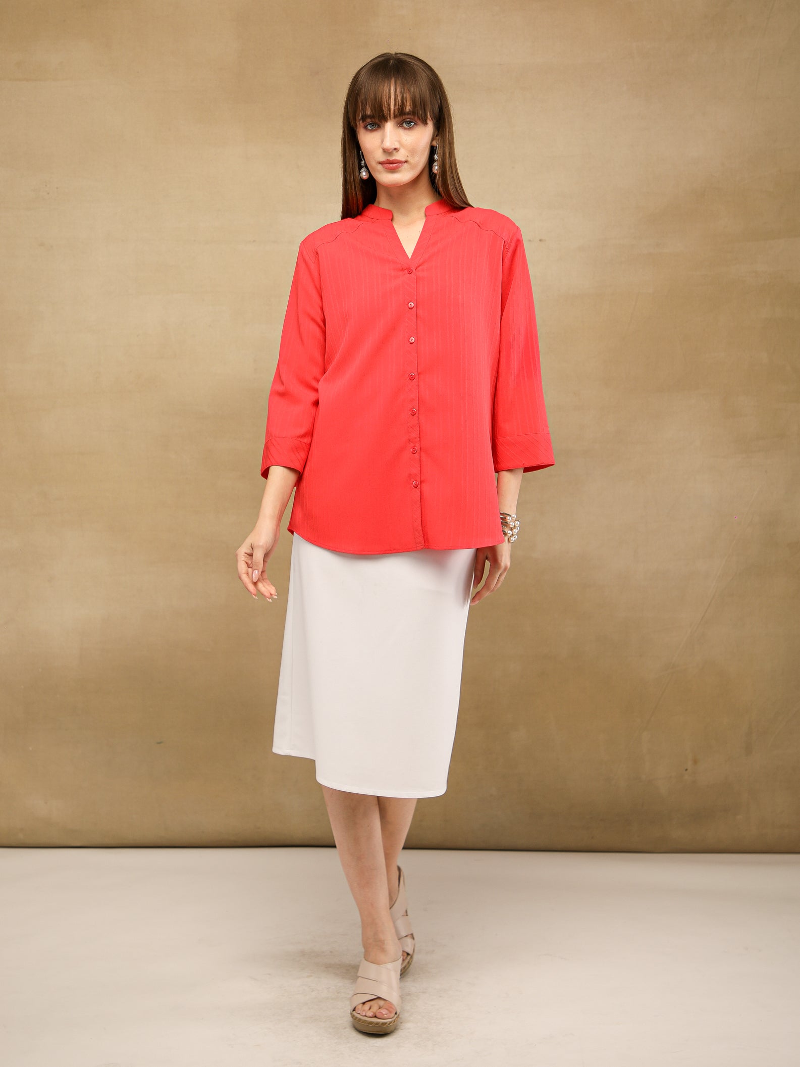 Textured Stripe Red Shirt