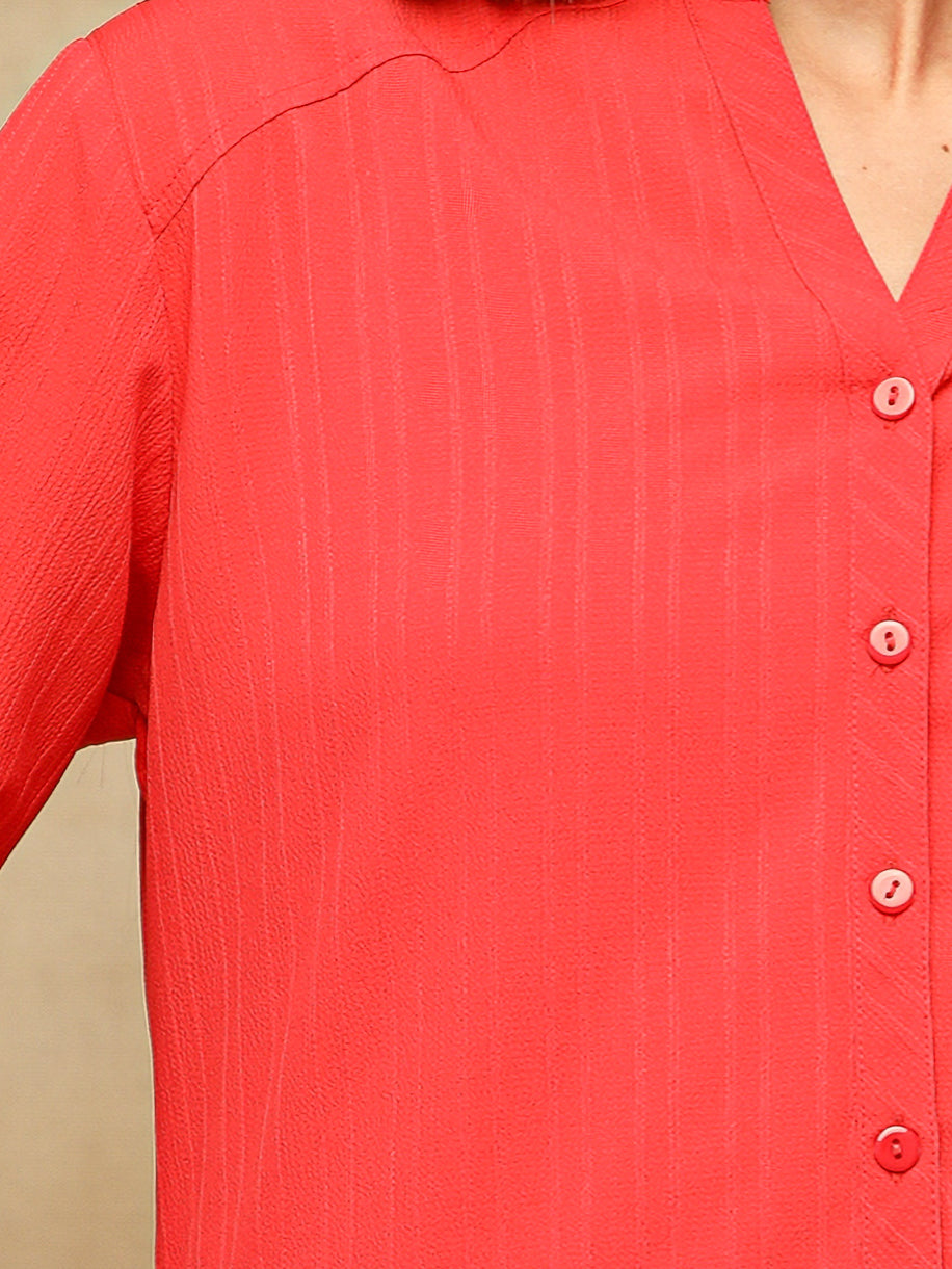 Textured Stripe Red Shirt