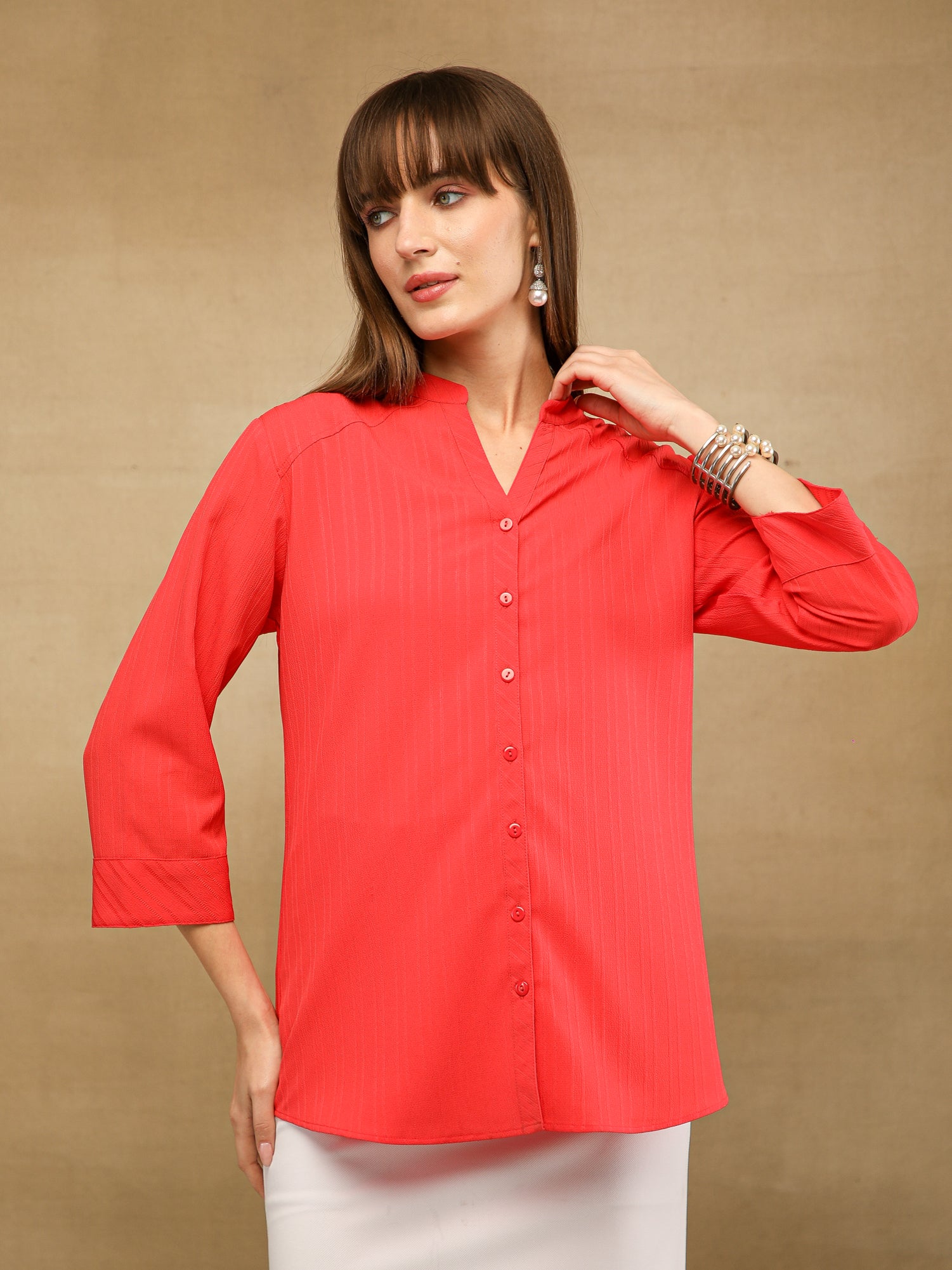 Textured Stripe Red Shirt
