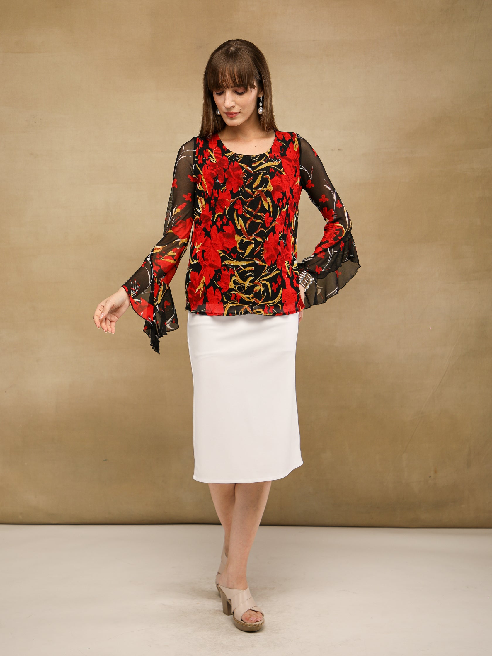 Crimson Bell Sleeve Top