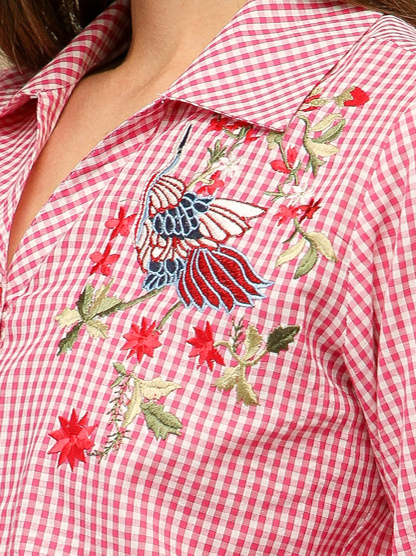 Ghingham Embroidered Red Shirt