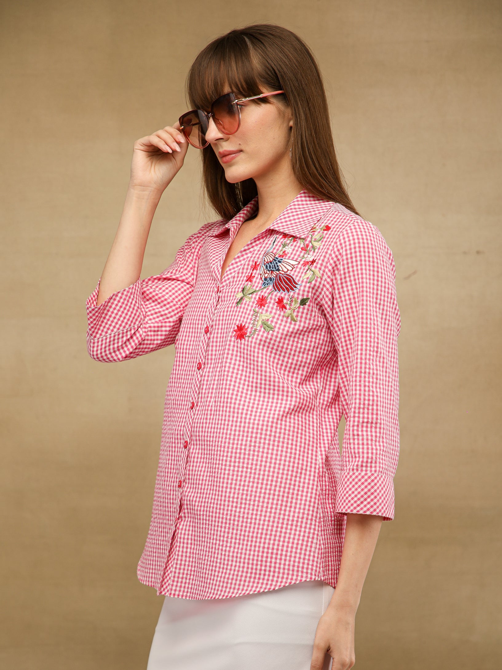 Ghingham Embroidered Red Shirt
