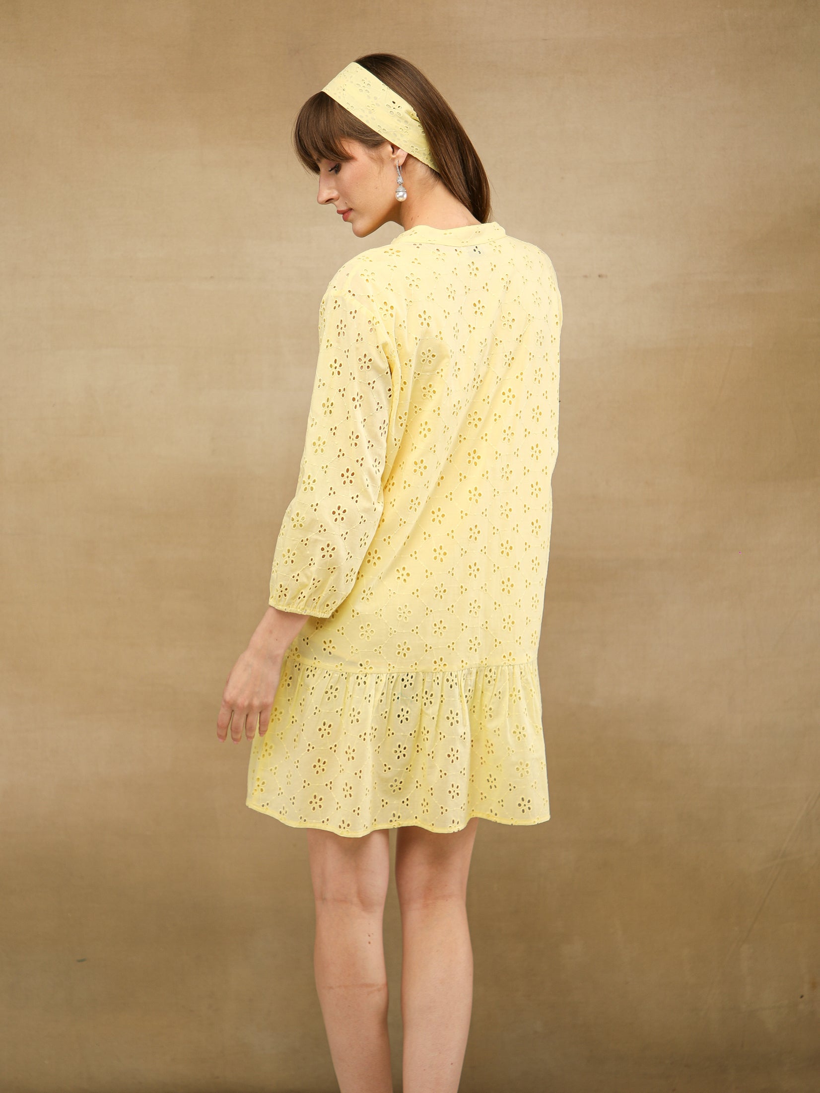 Butter Yellow Relaxed Schiffli Dress