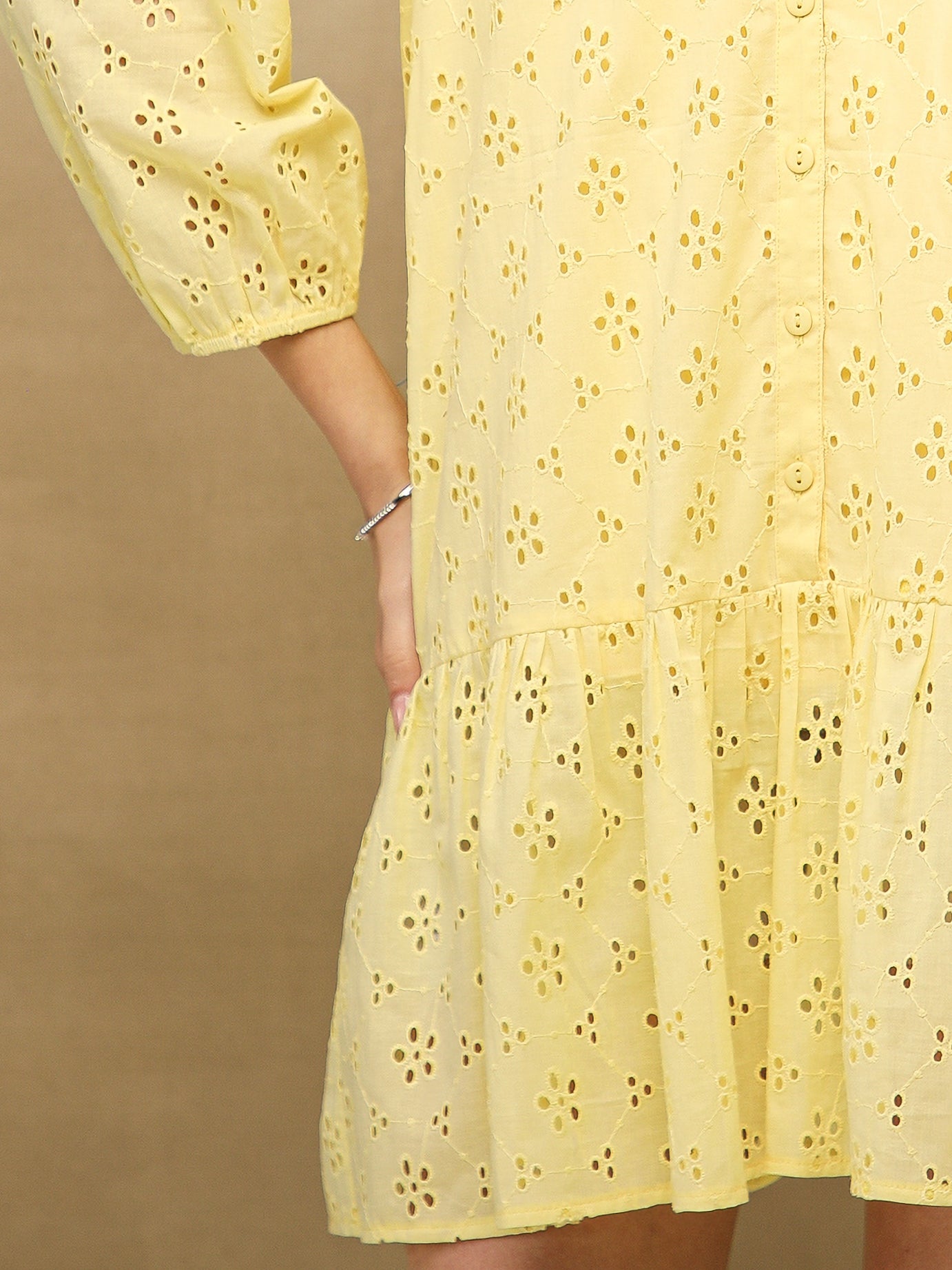Butter Yellow Relaxed Schiffli Dress