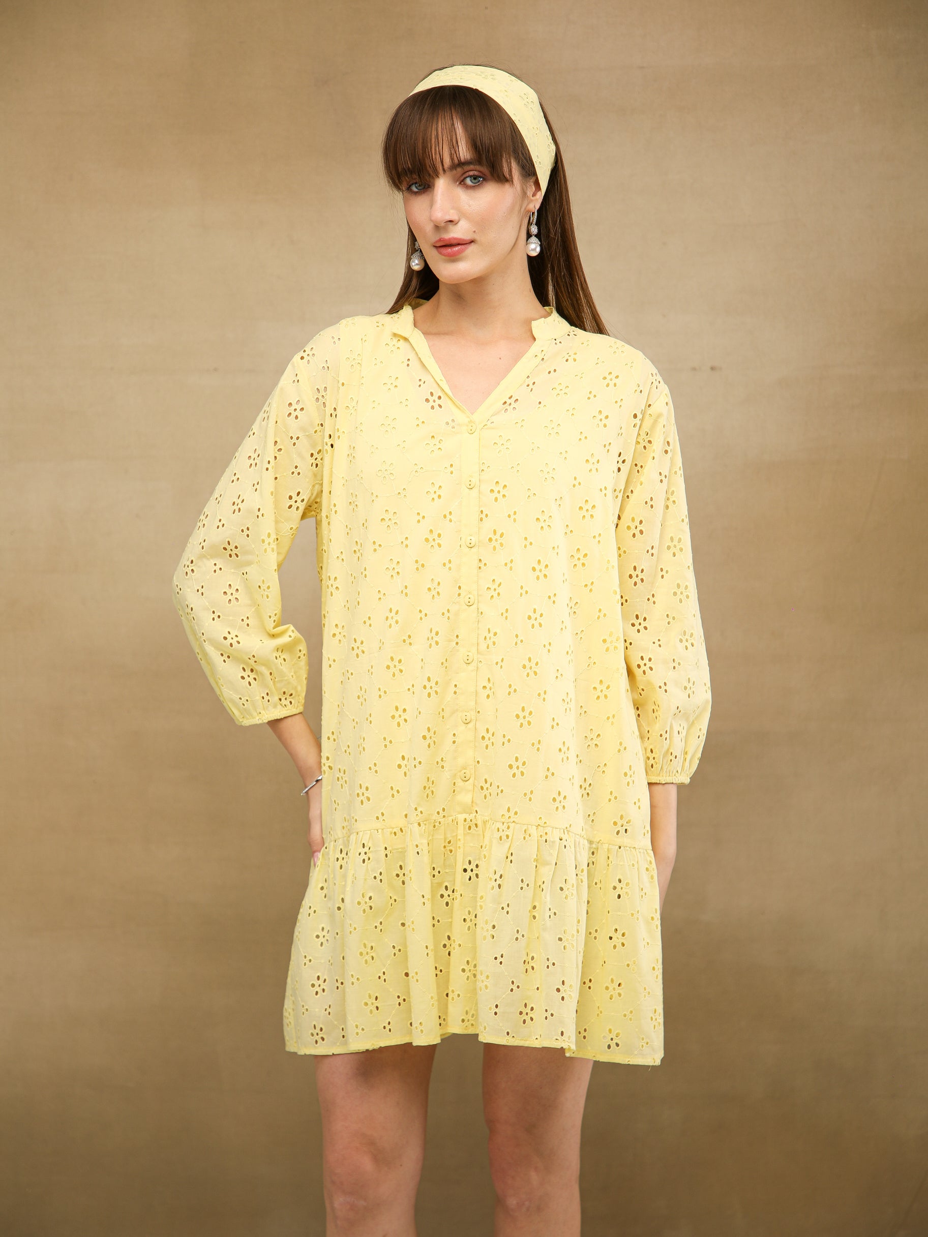 Butter Yellow Relaxed Schiffli Dress