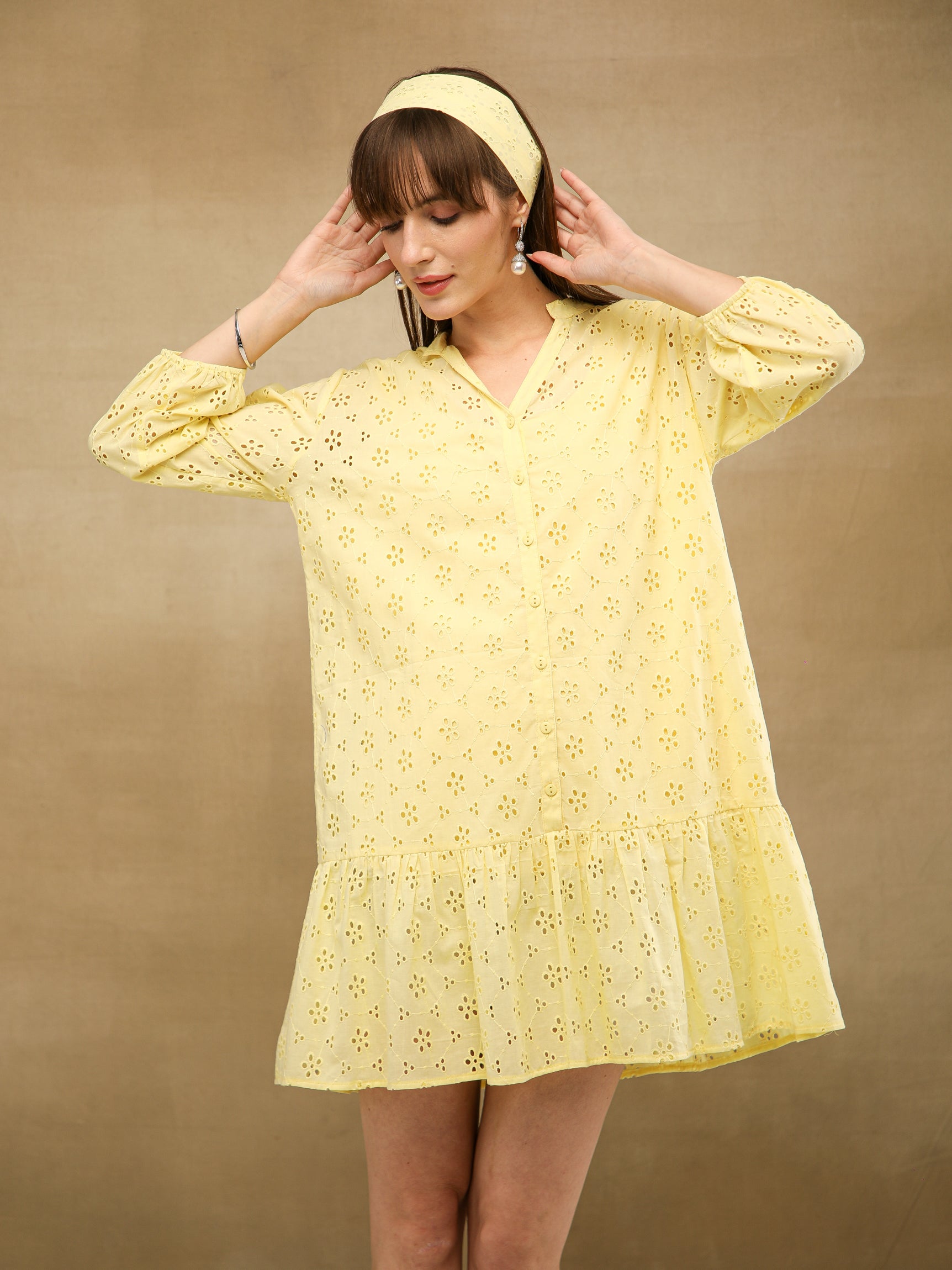 Butter Yellow Relaxed Schiffli Dress