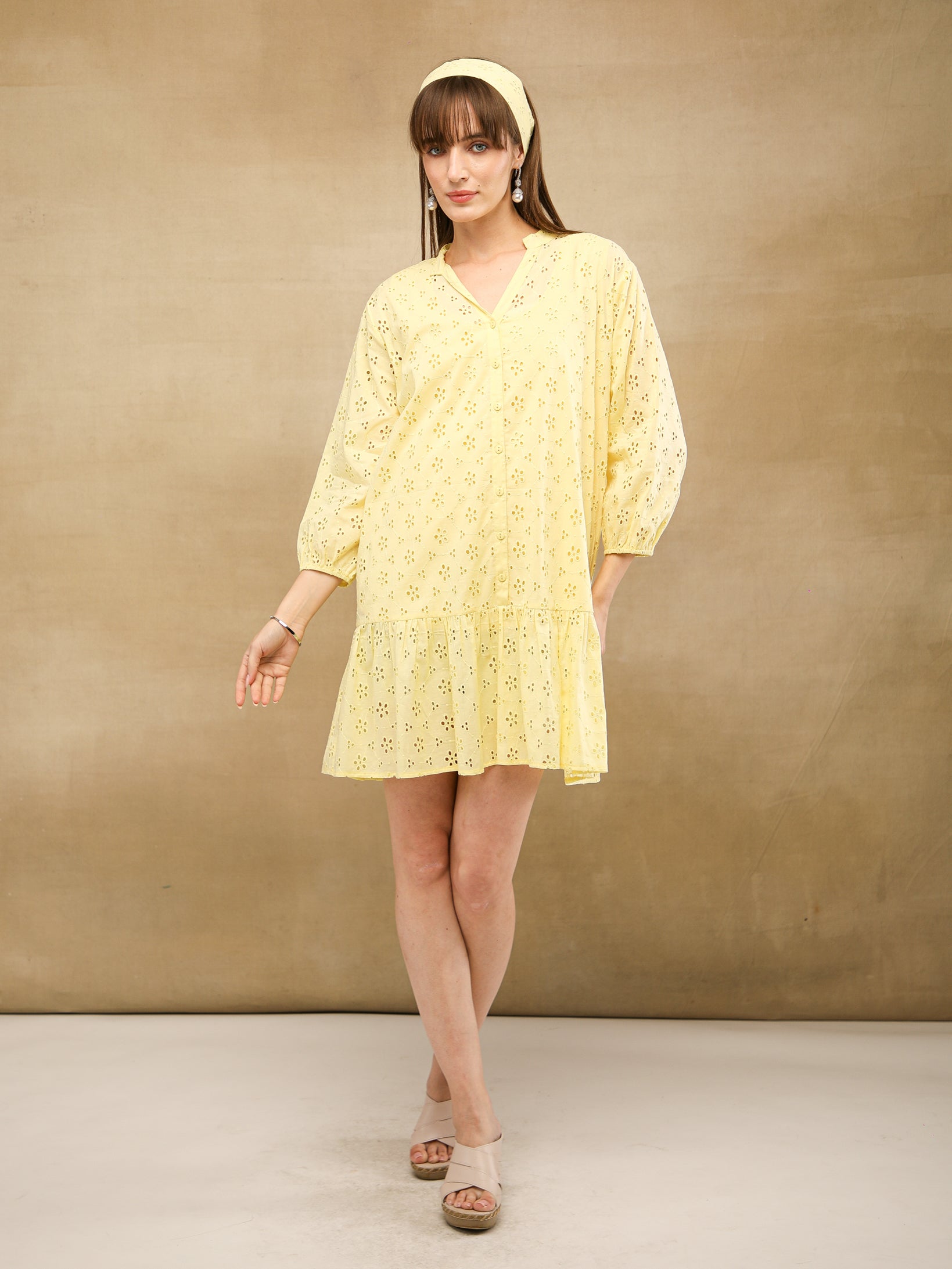 Butter Yellow Relaxed Schiffli Dress