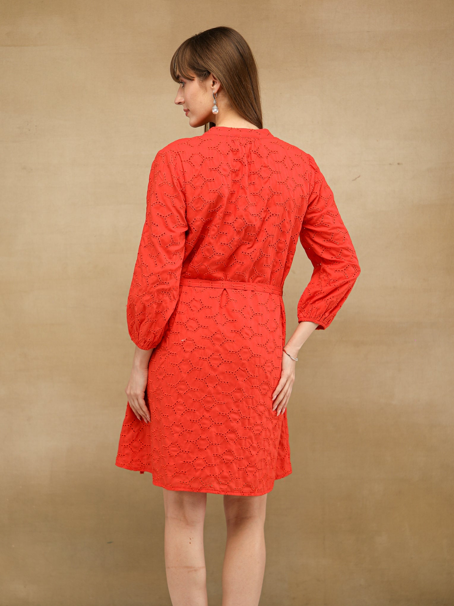 Terracotta Schiffli Dress
