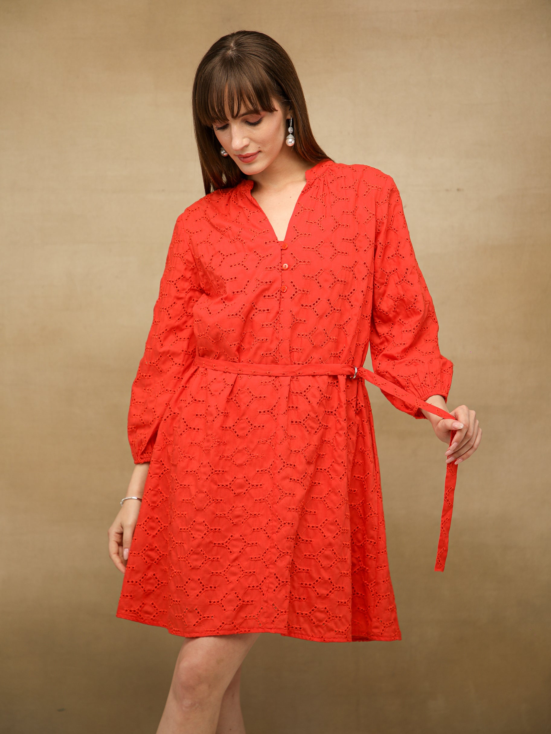 Terracotta Schiffli Dress