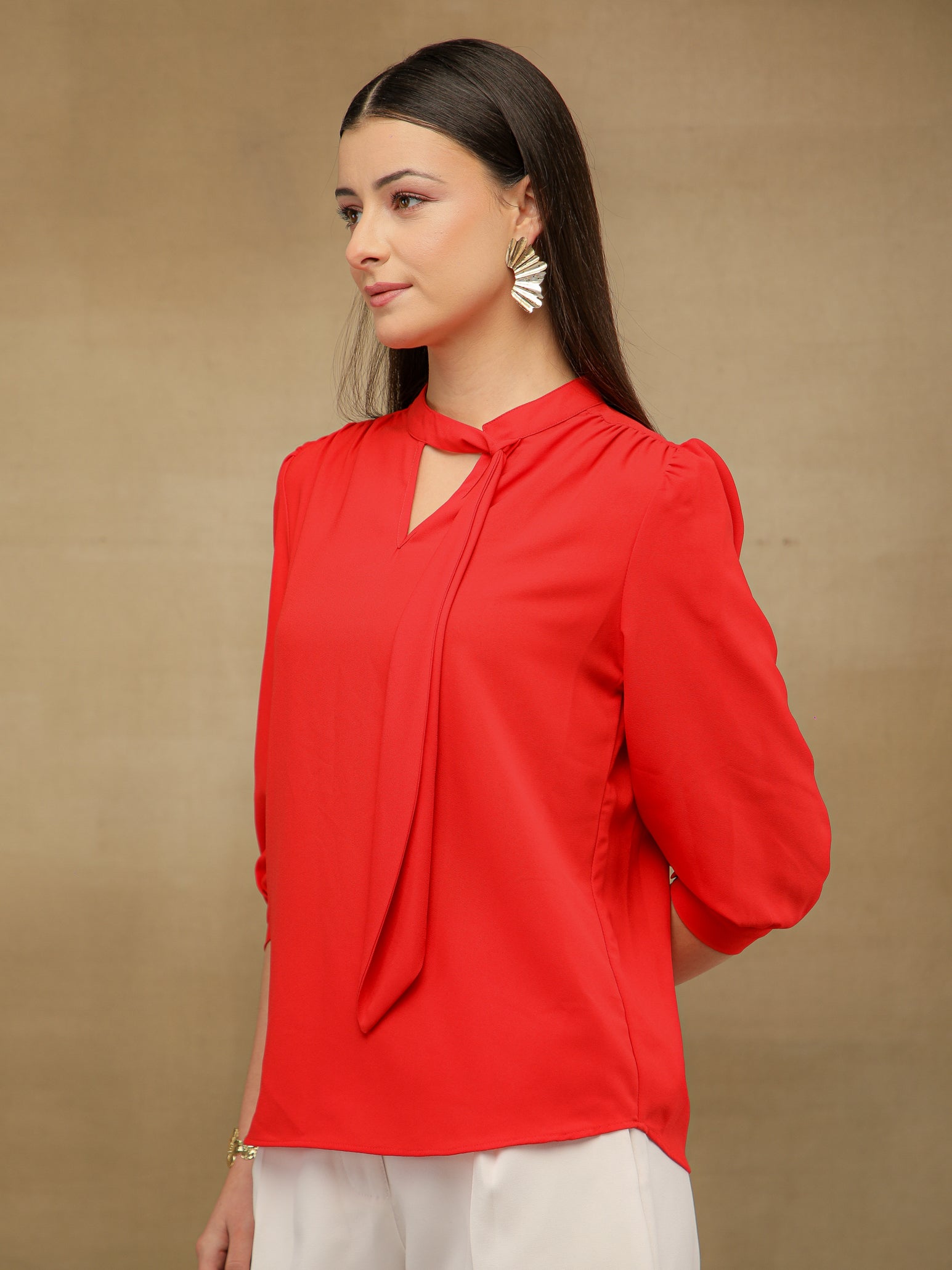 Red Tie Neck Top