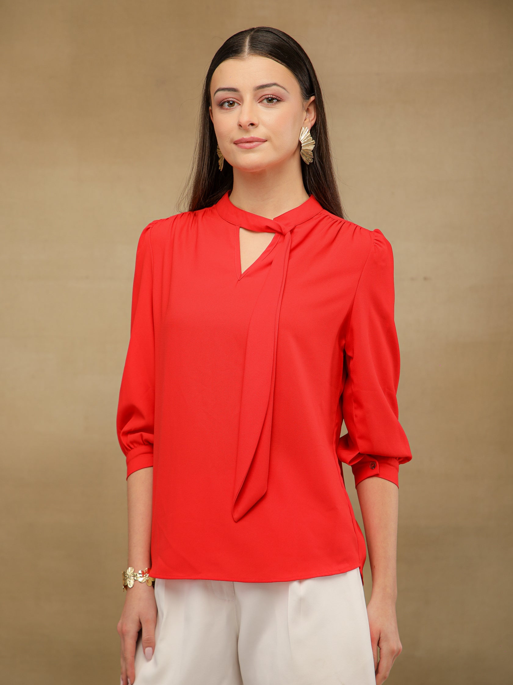 Red Tie Neck Top