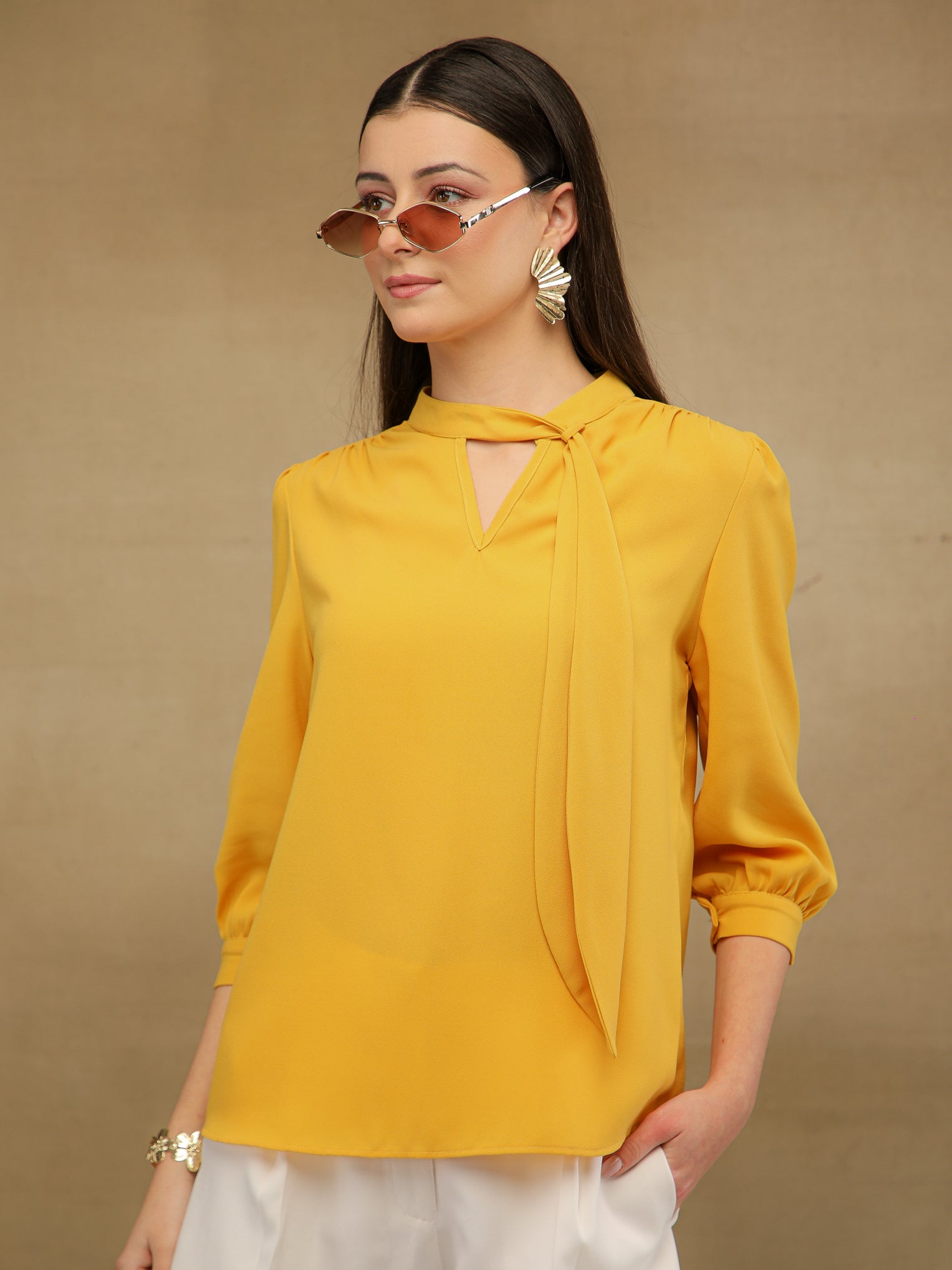 Yellow Tie Neck Top