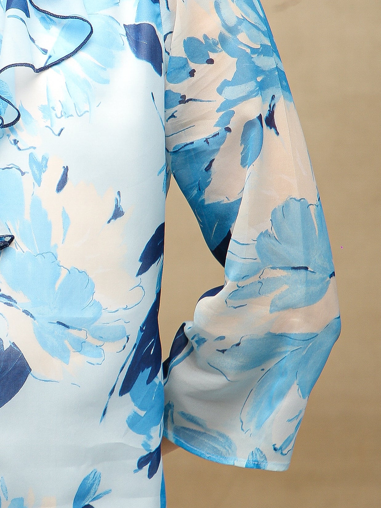 Front Frill Chiffon Blue Top