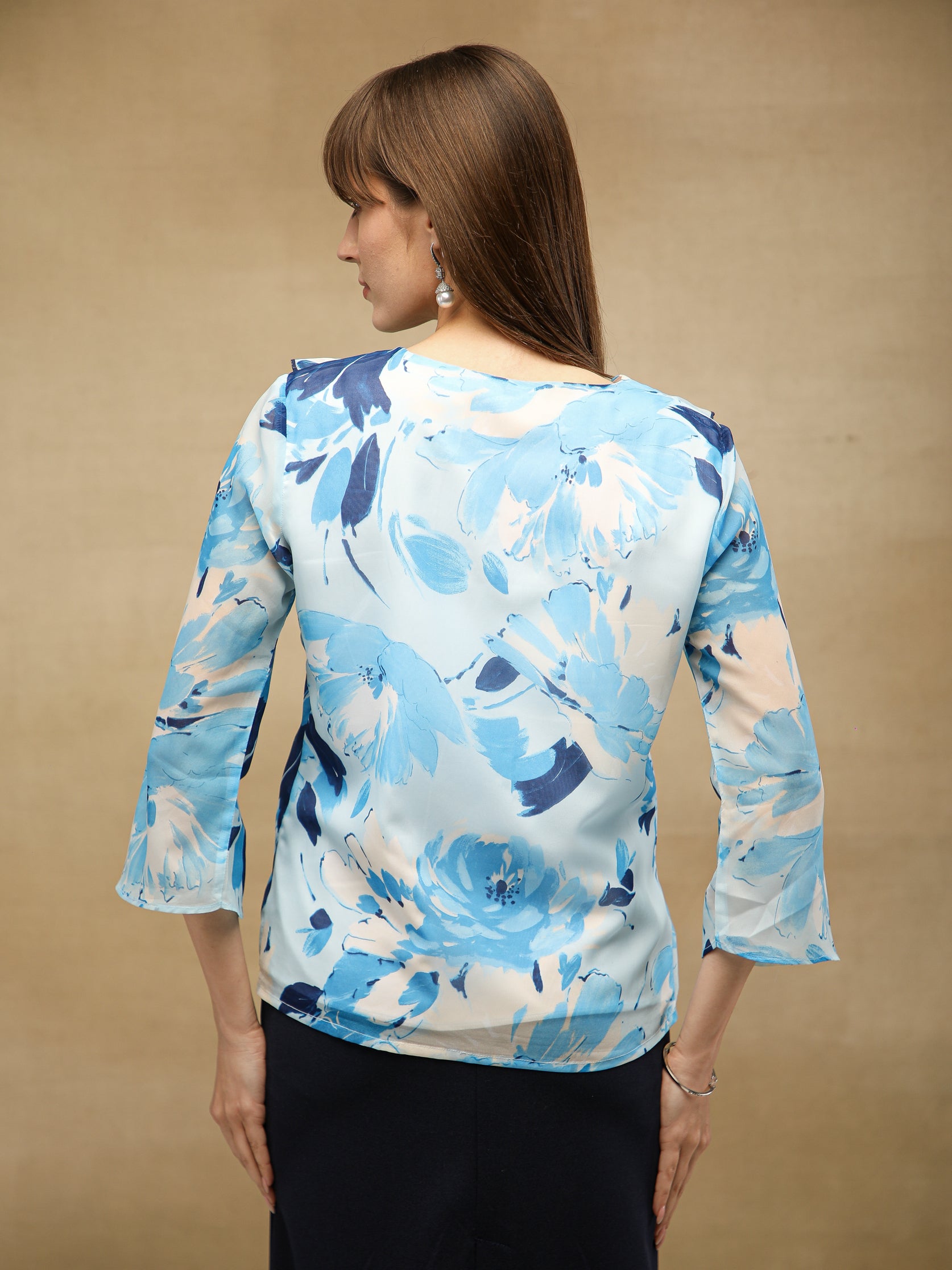 Front Frill Chiffon Blue Top