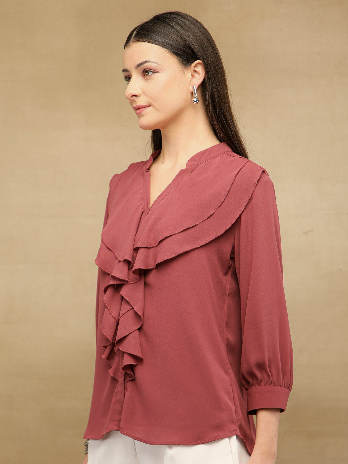 Dusty Pink Front Frill Shirt