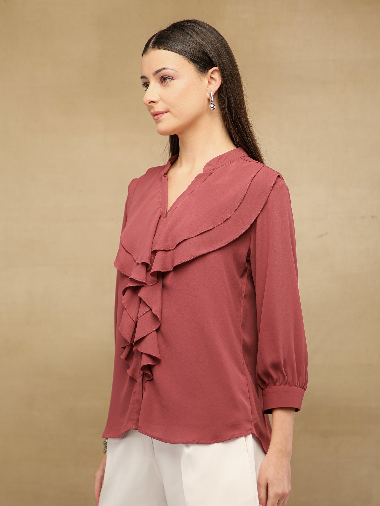 Dusty Pink Front Frill Shirt