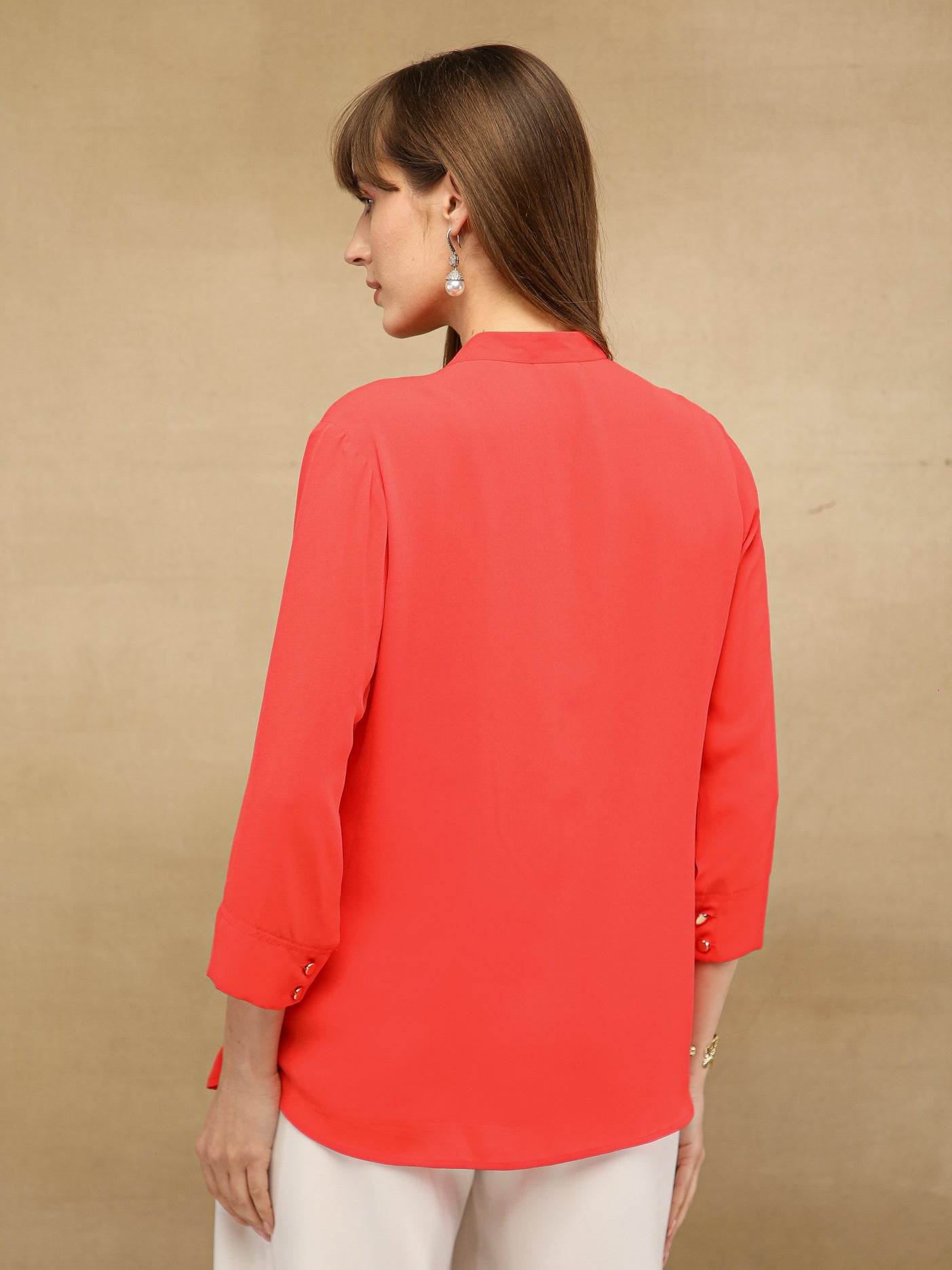 Dual Floral Sequins Coral Shirt
