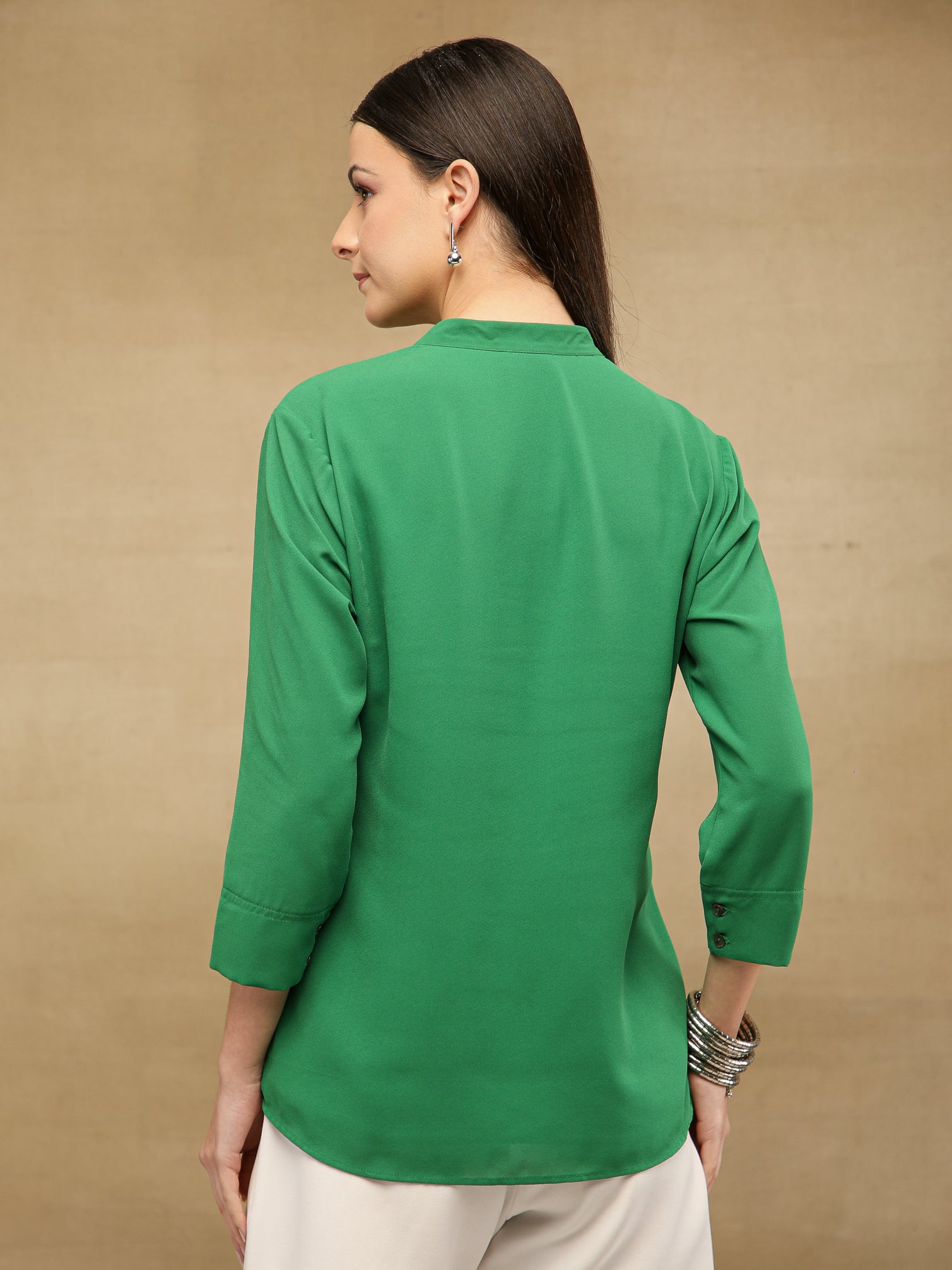 Fern Sequins Georgette Green Shirt