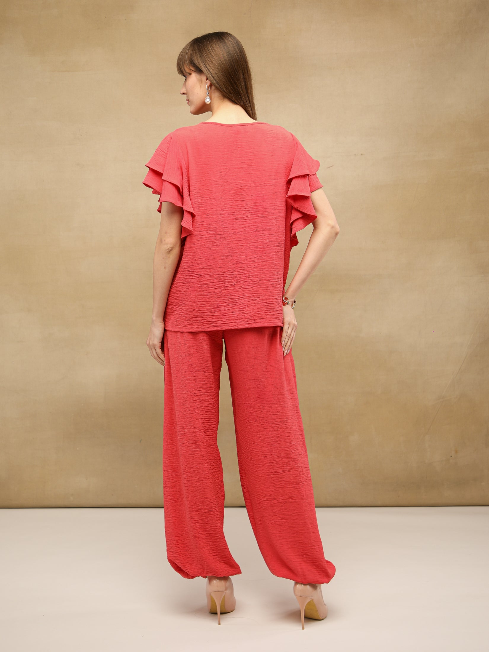 Flutter Sleeve Coral Co-ord Set