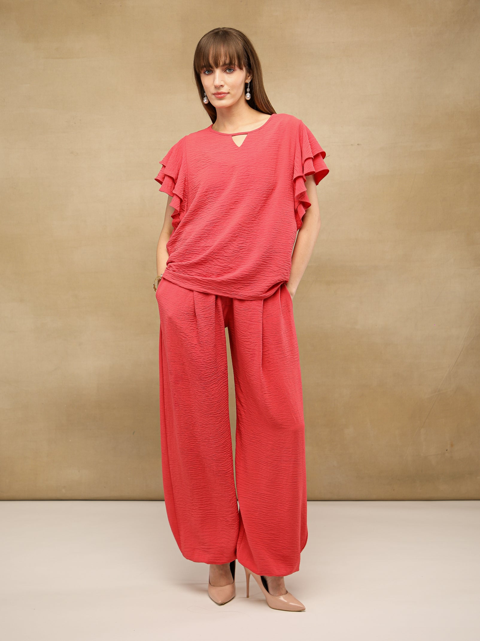 Flutter Sleeve Coral Co-ord Set