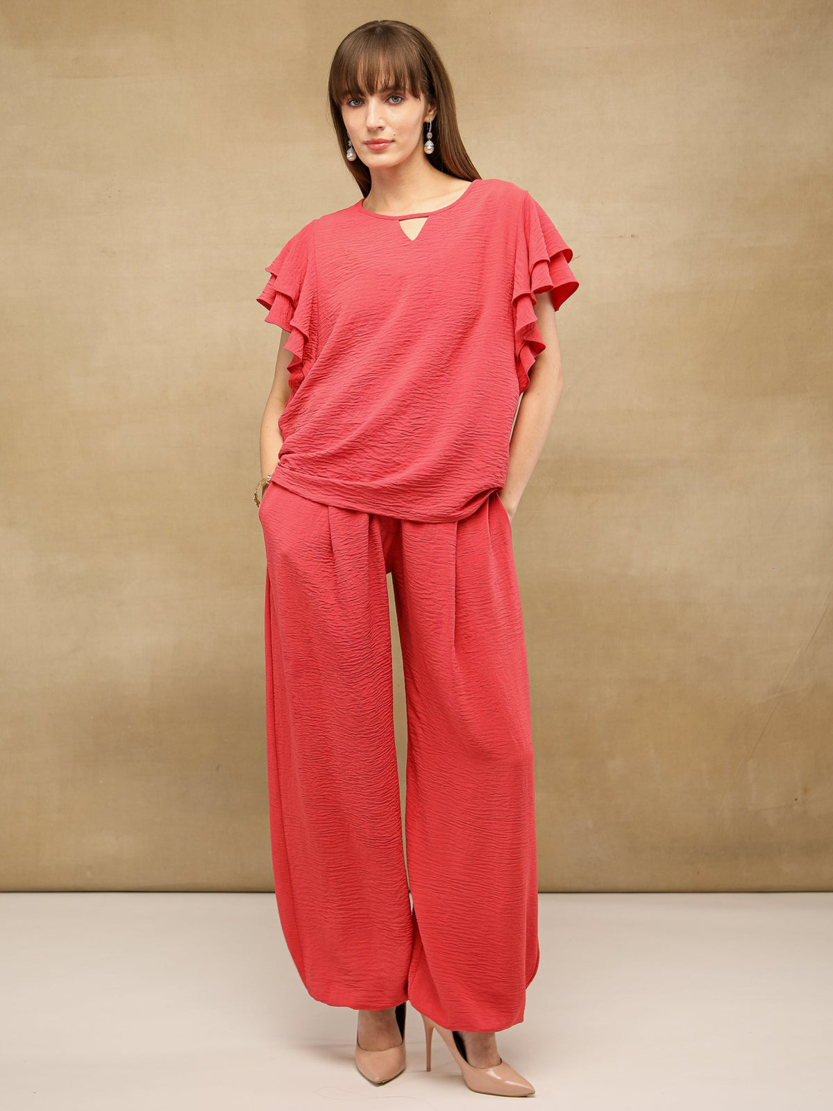 Flutter Sleeve Coral Top