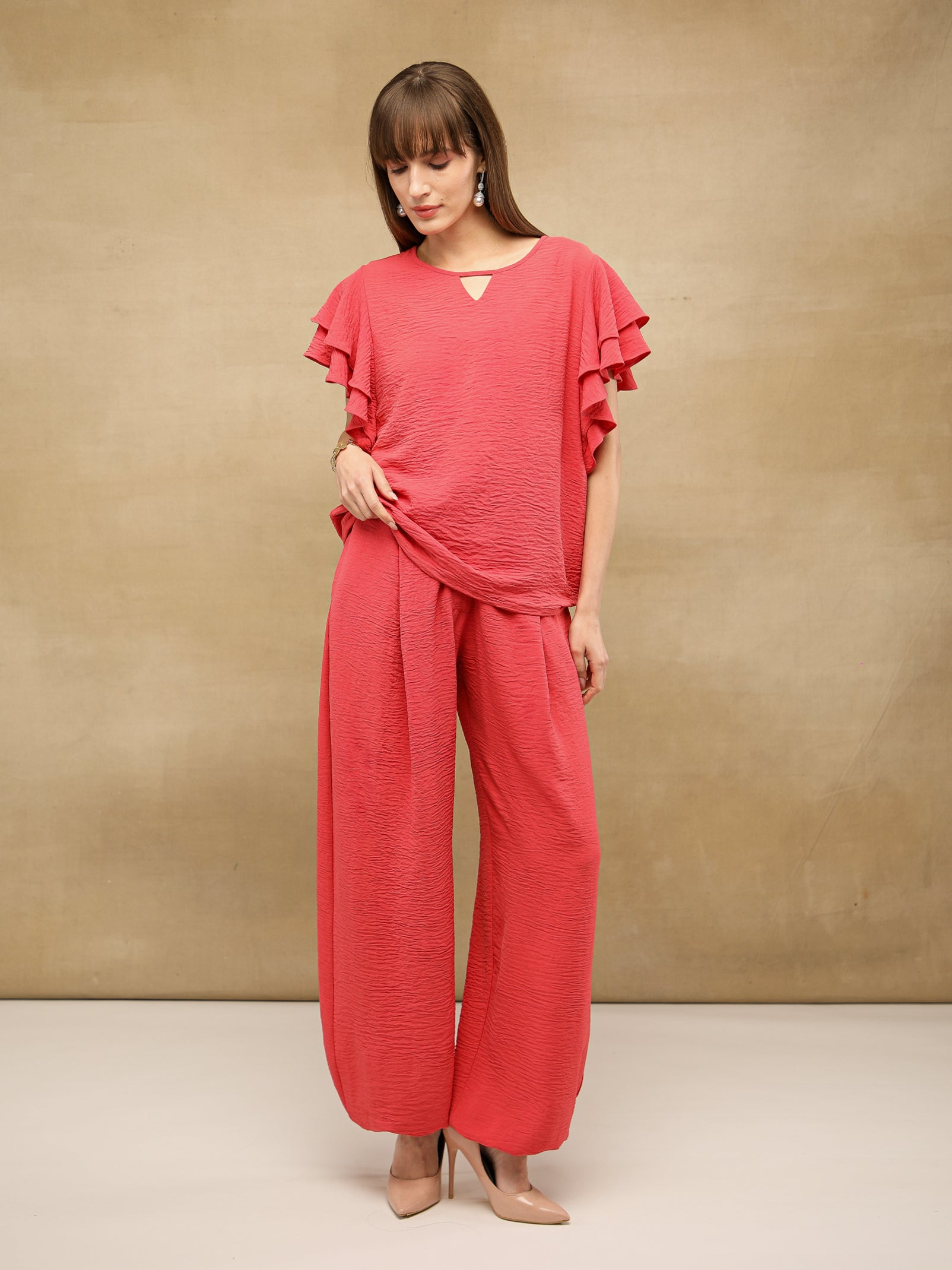 Coral Pleated Balloon Pants