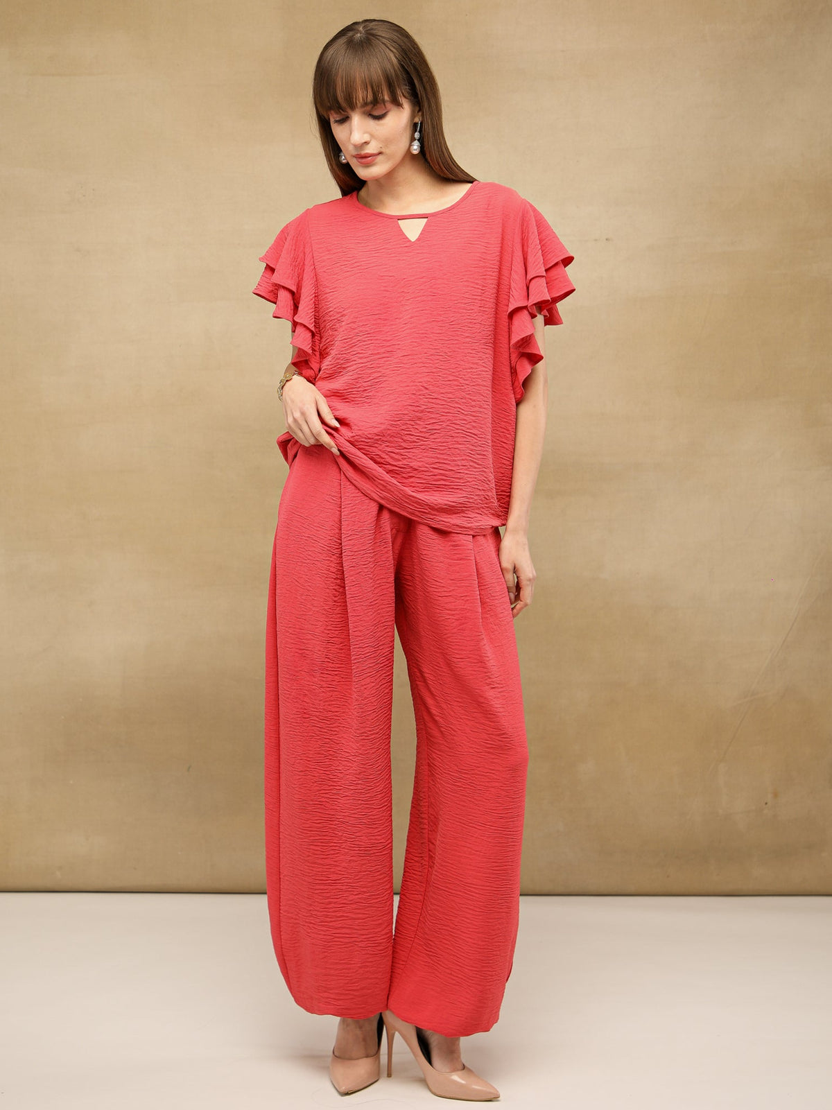 Flutter Sleeve Coral Top