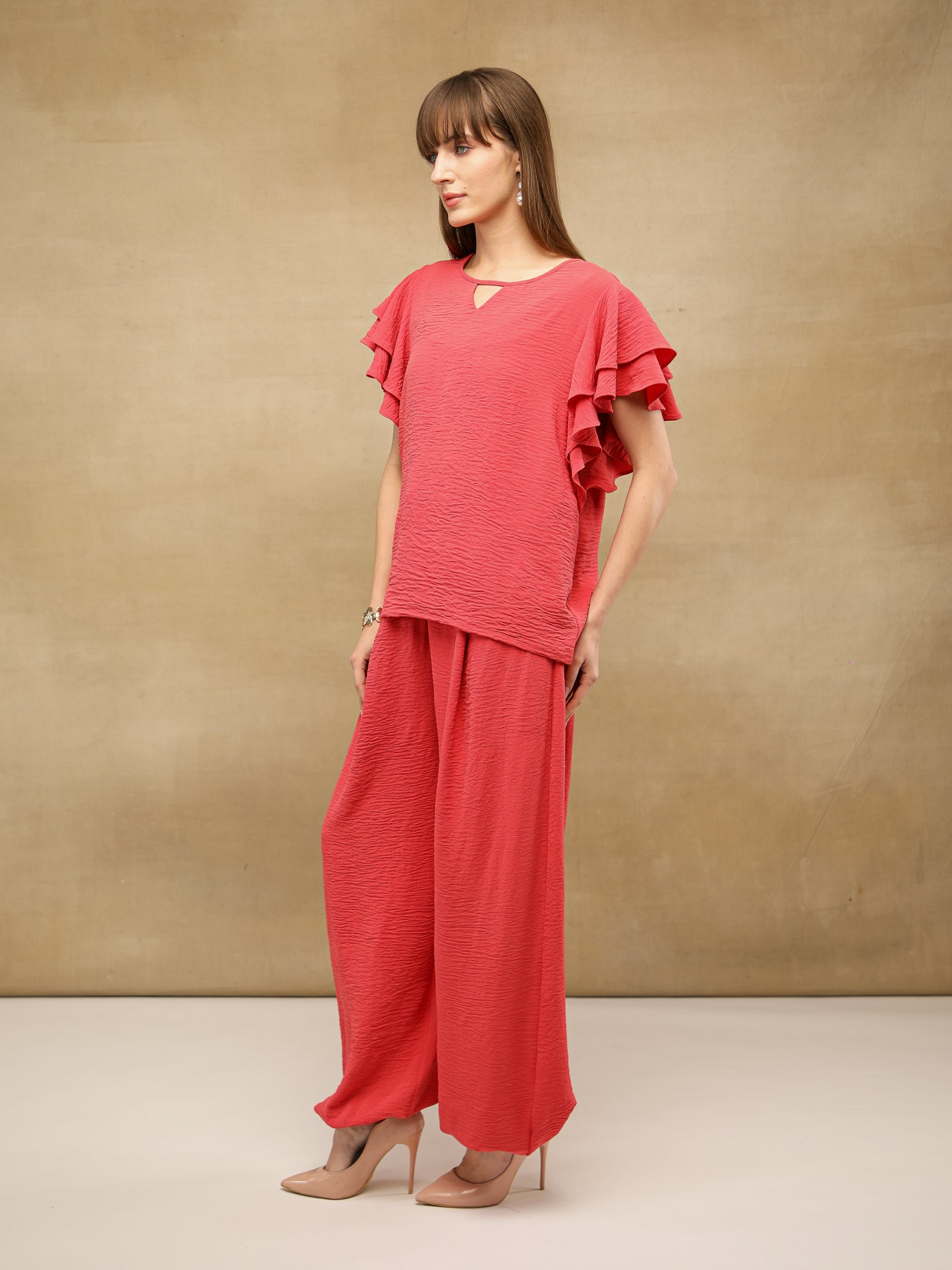 Flutter Sleeve Coral Co-ord Set
