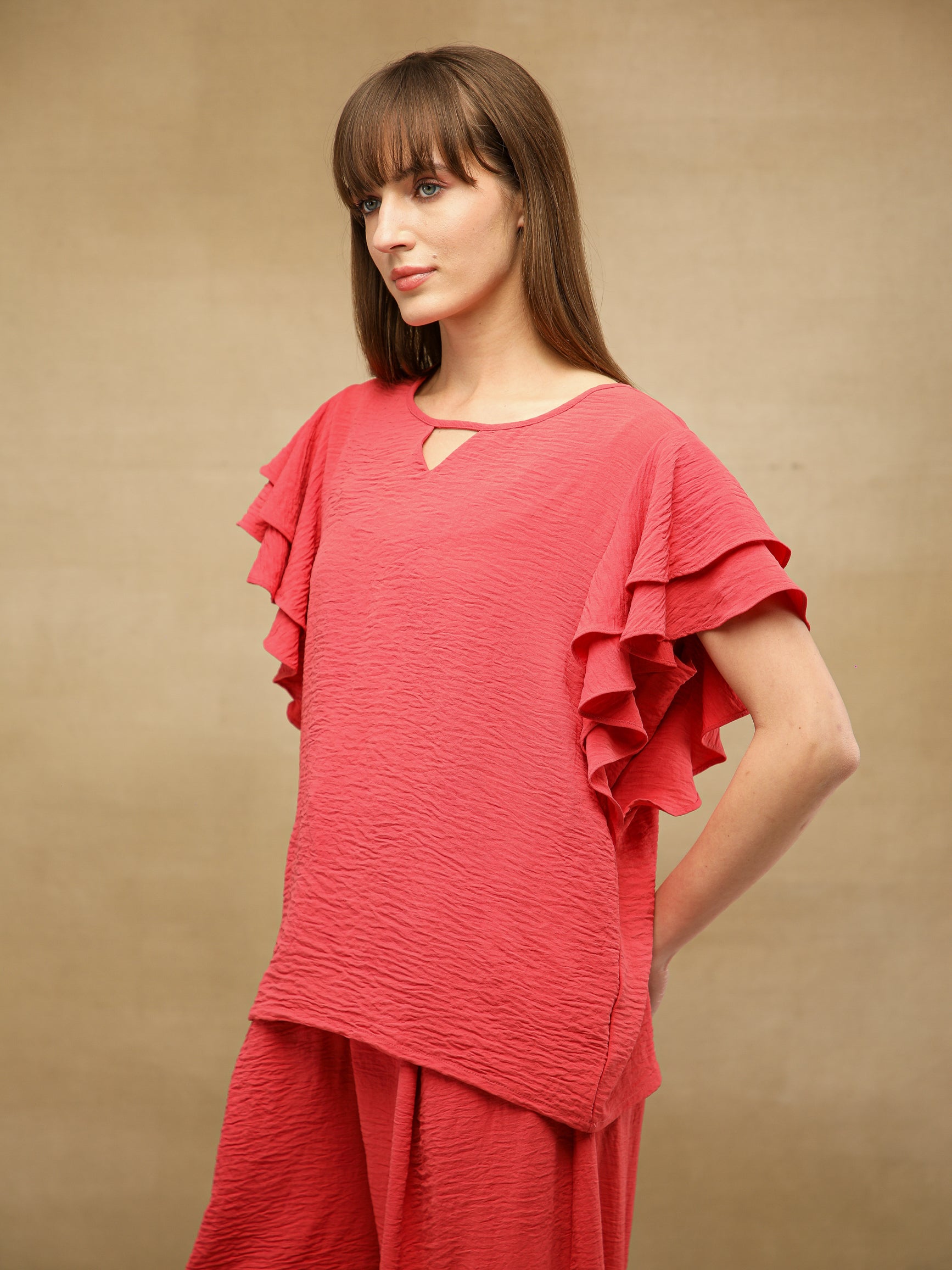 Flutter Sleeve Coral Co-ord Set