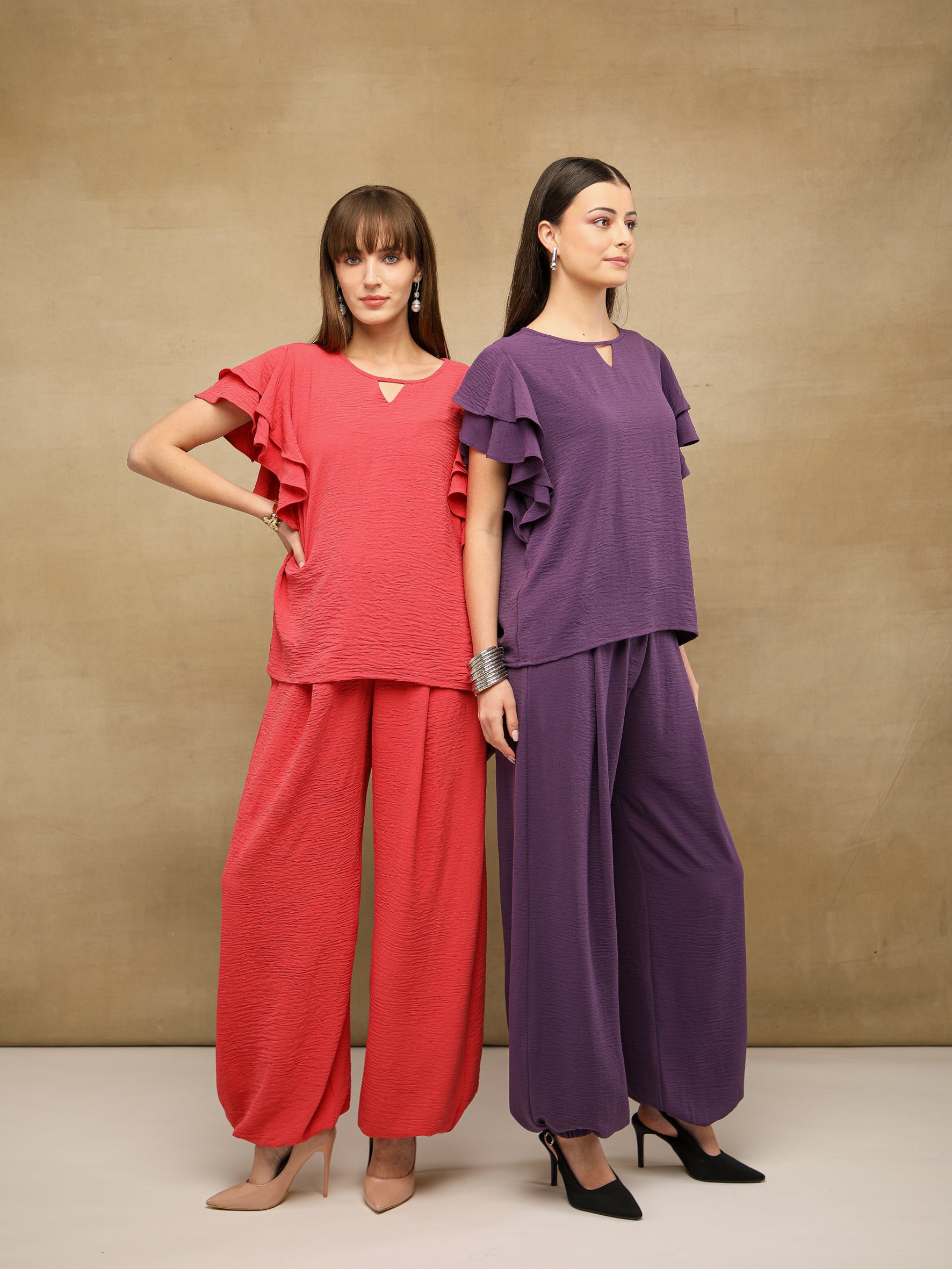 Flutter Sleeve Coral Co-ord Set