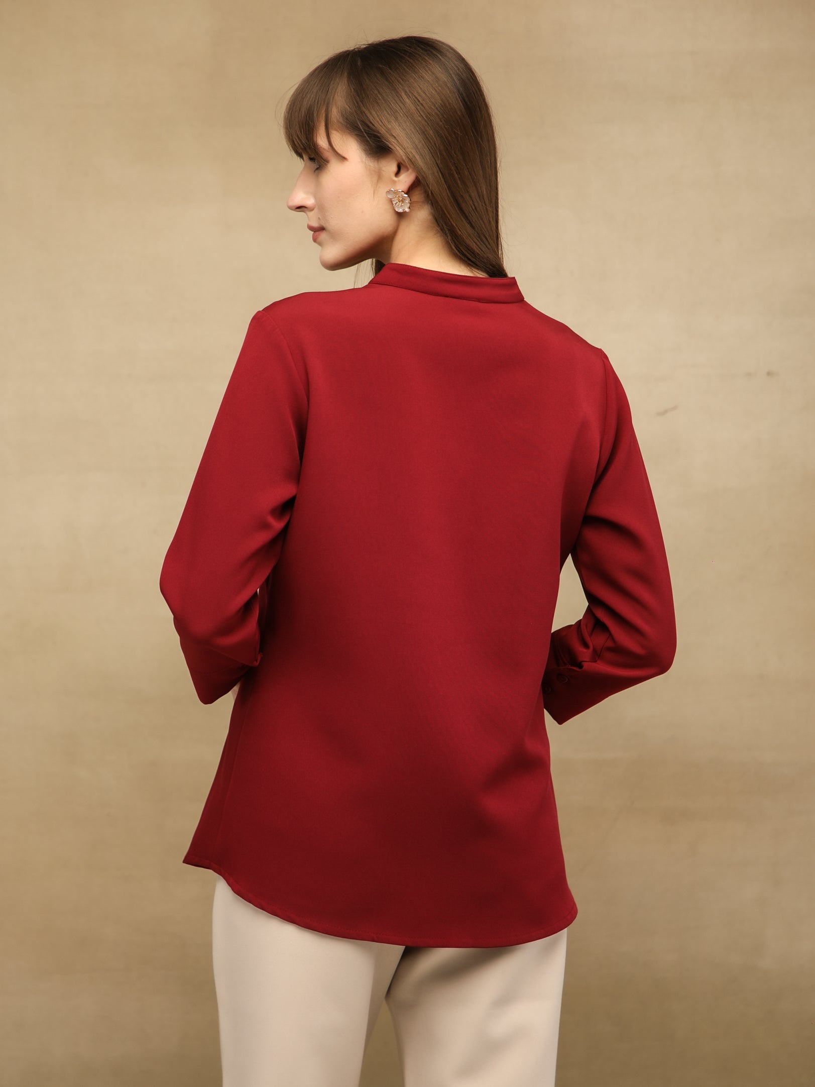 Panelled Embroidery Maroon Shirt
