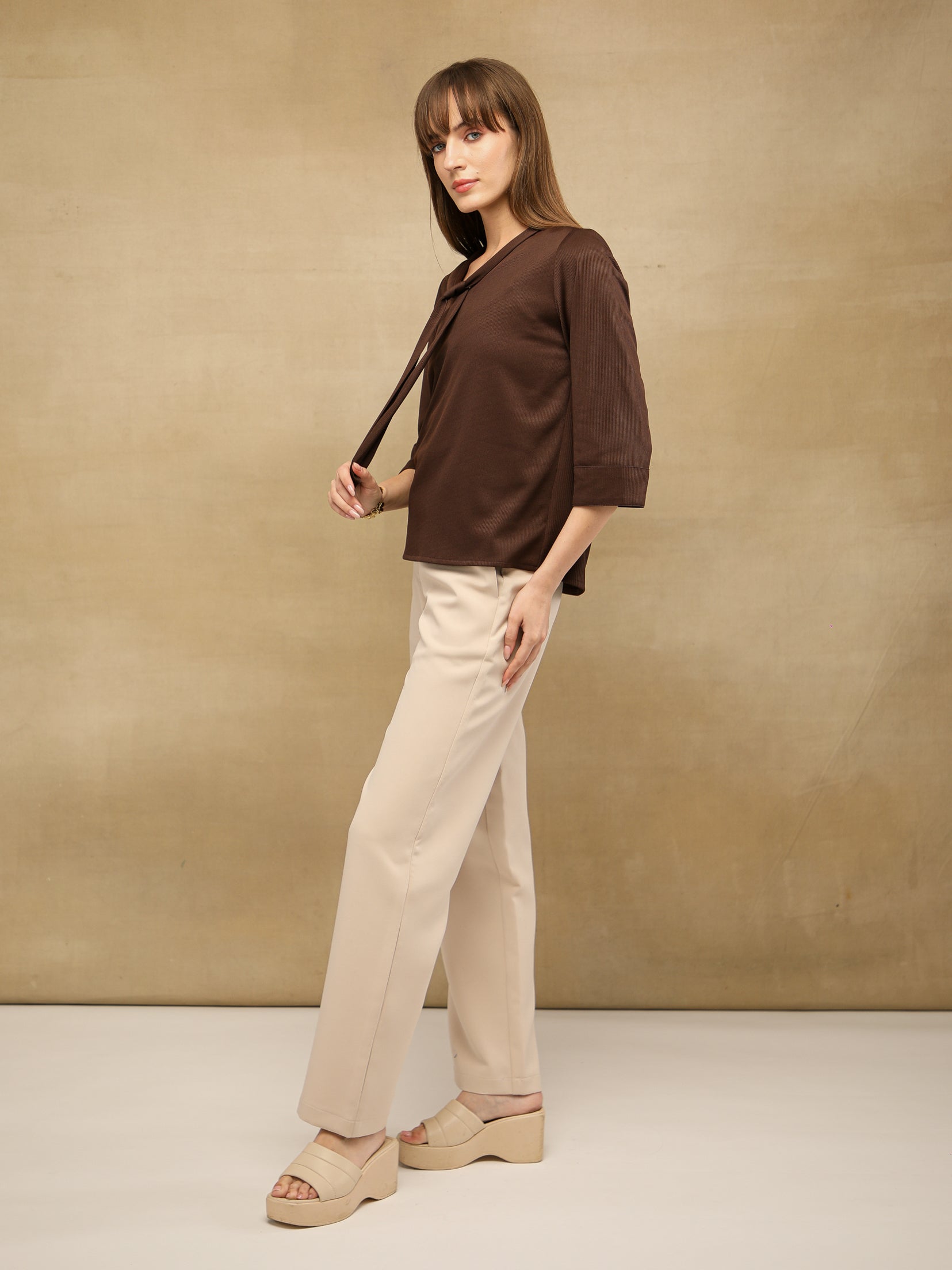Front Tie Brown Top