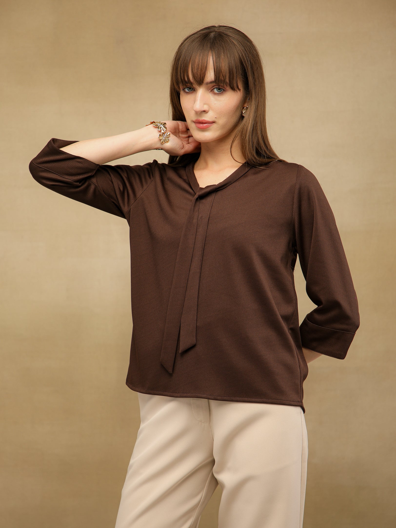 Front Tie Brown Top