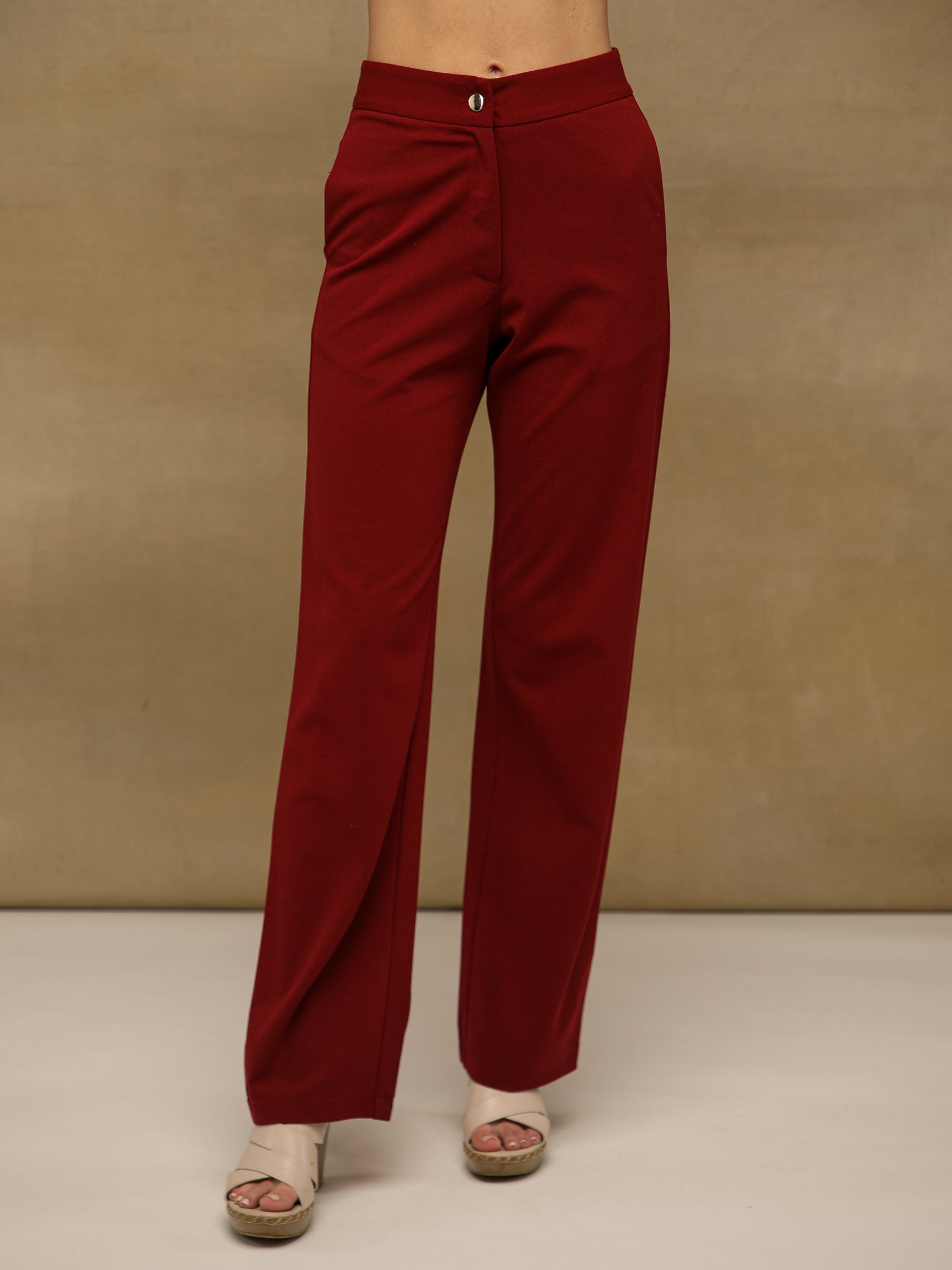 Maroon High Waist Straight Leg Pants
