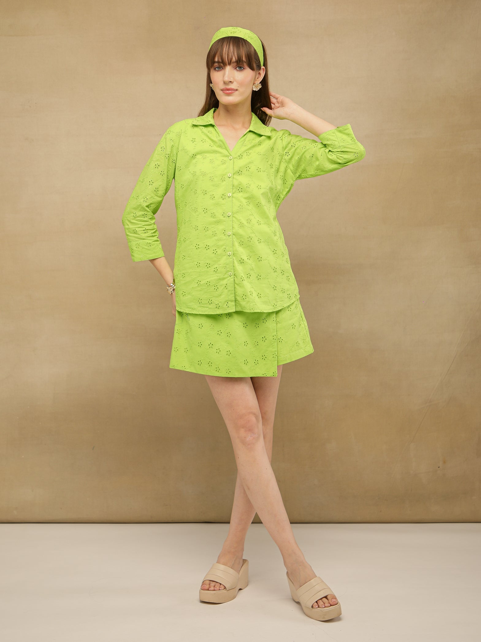 Lime Green Schiffli Co-ord Set