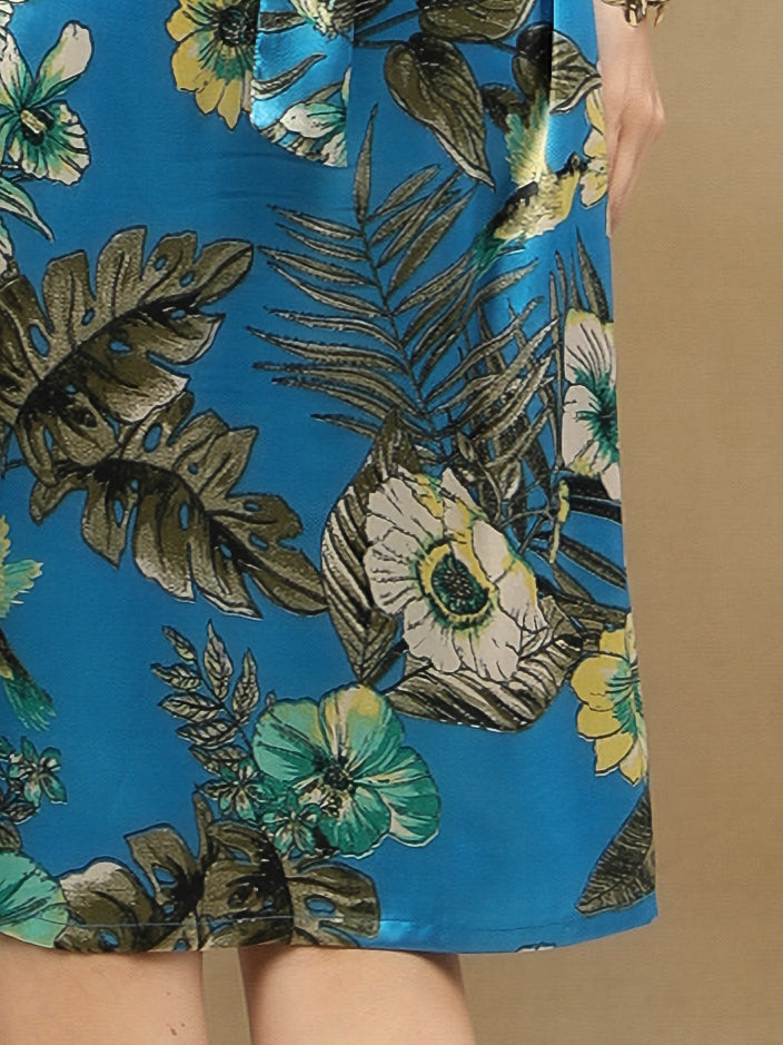Palm Breeze Azure Midi Satin Dress