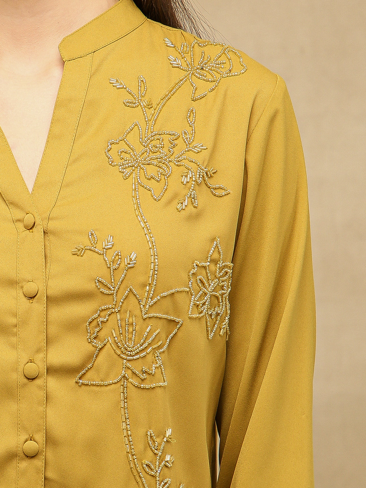One-Side Embellished Mustard Co-ord Set